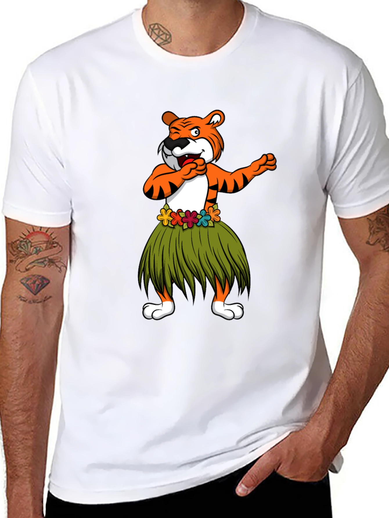 Dabbing Tiger Hula Dancer Graphic T-Shirt