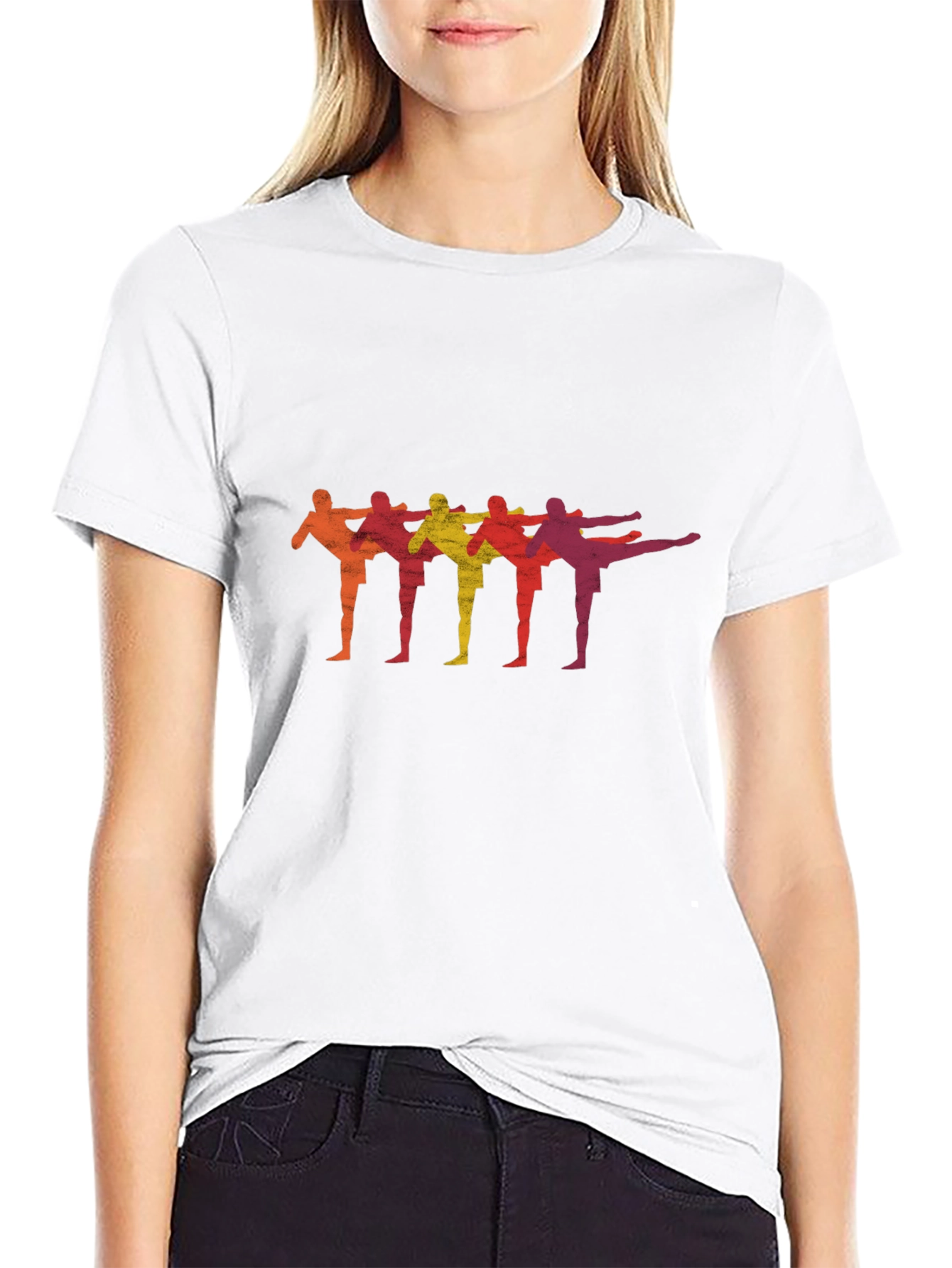 Retro Martial Arts Kick Line Black T-Shirt