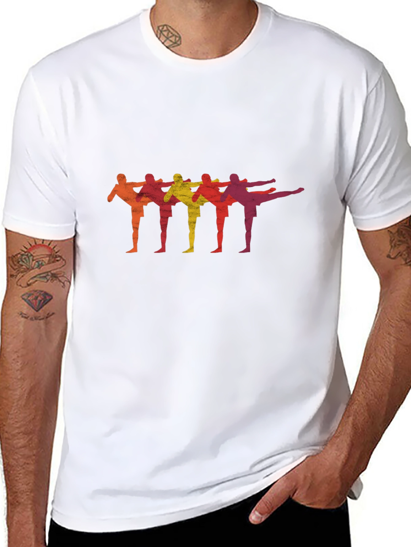 Retro Martial Arts Kick Line Black T-Shirt