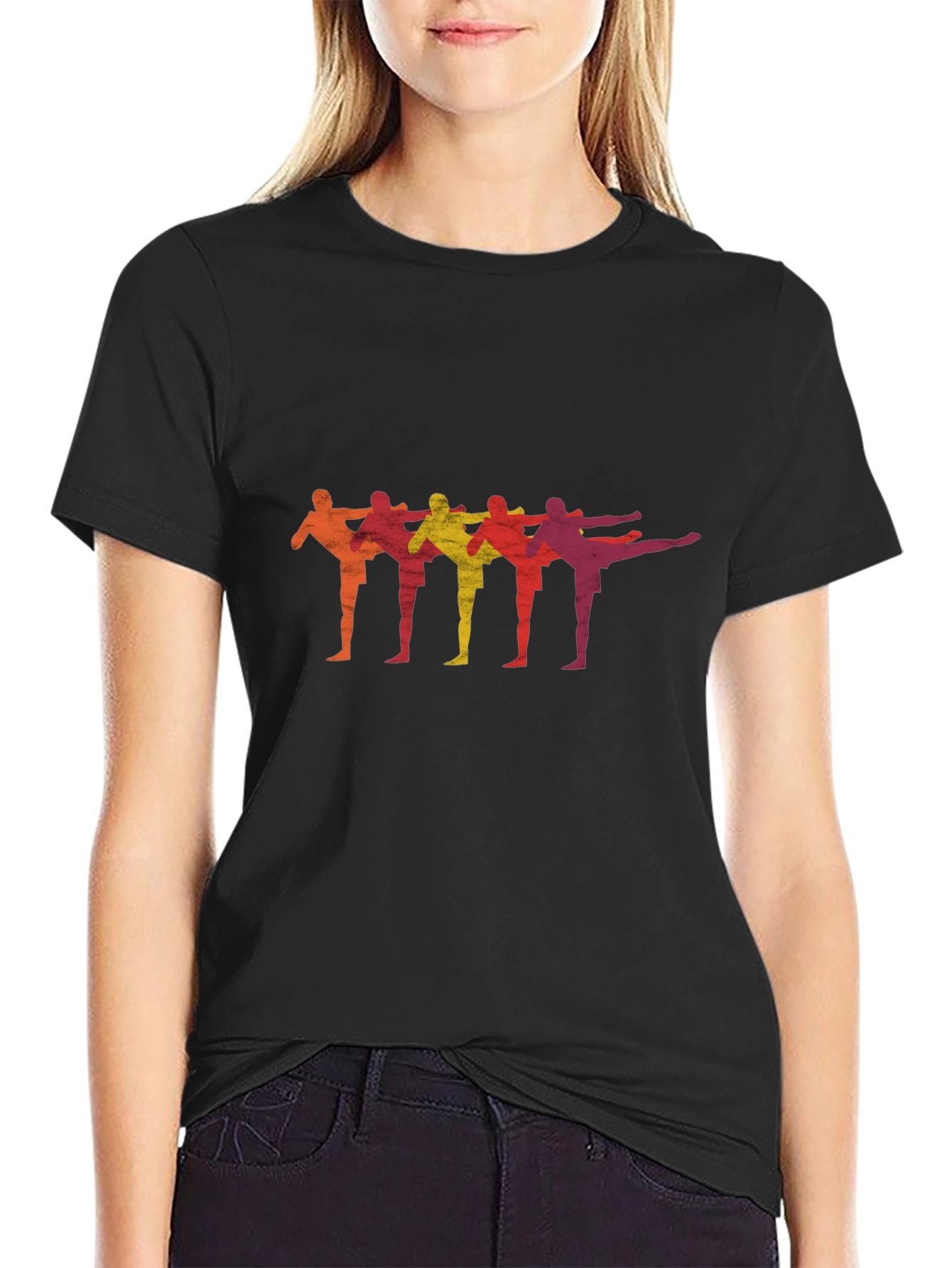 Retro Martial Arts Kick Line Black T-Shirt