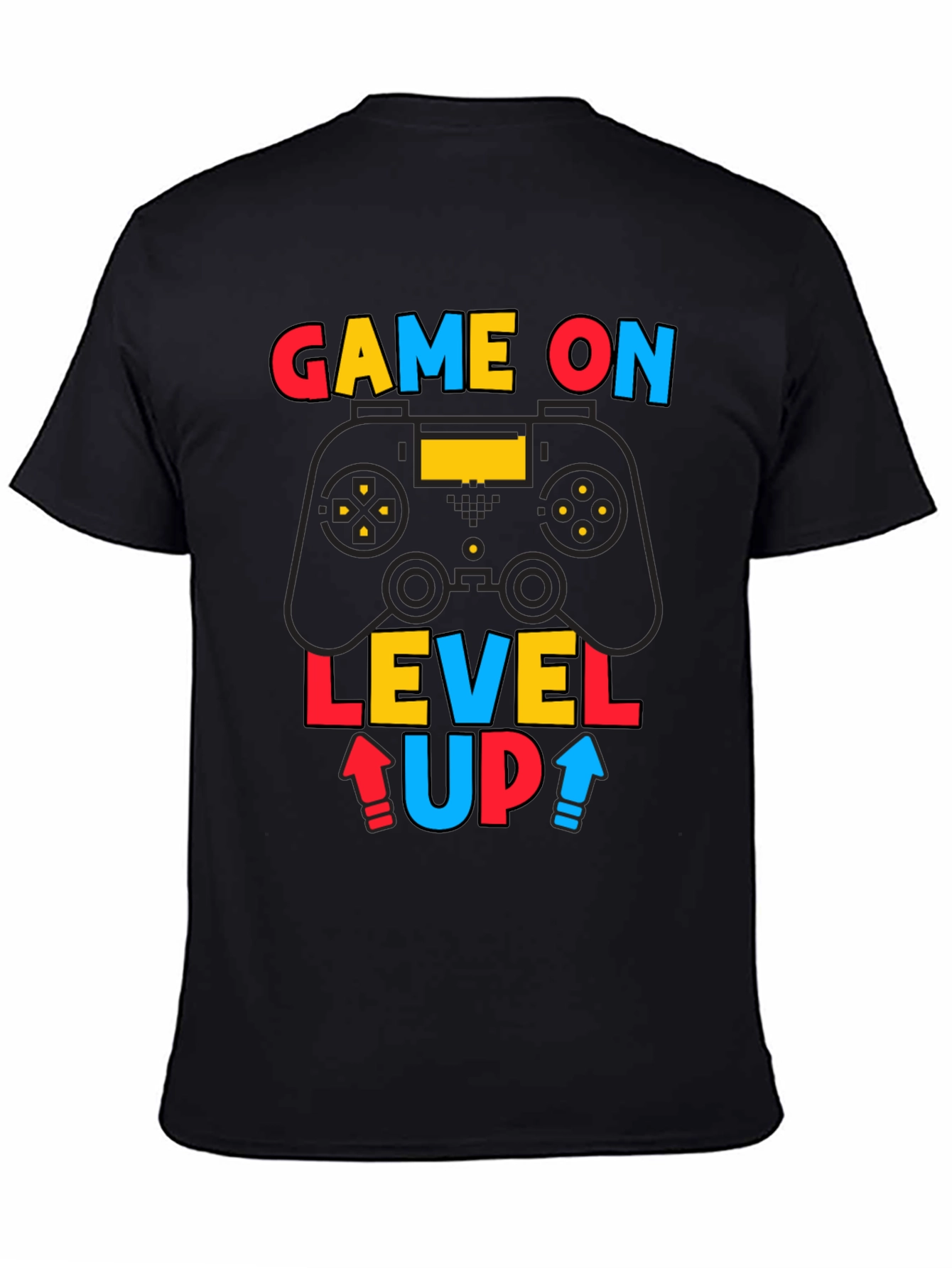 Game On Level Up Mens Black Graphic Tee