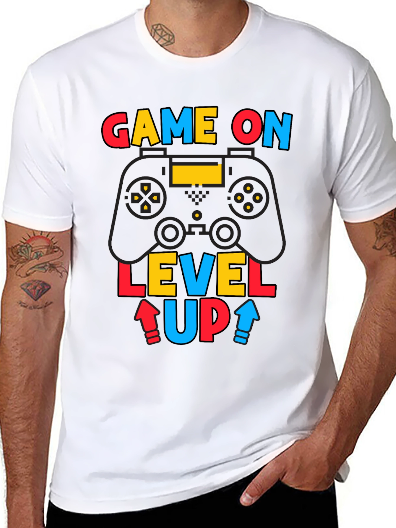Game On Level Up Mens Black Graphic Tee