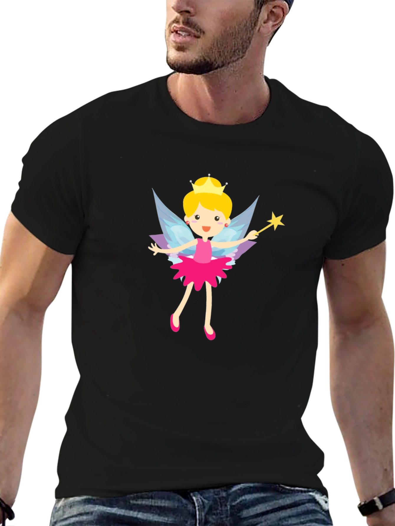 Fairy Princess Graphic Tee - Black Cotton T-Shirt