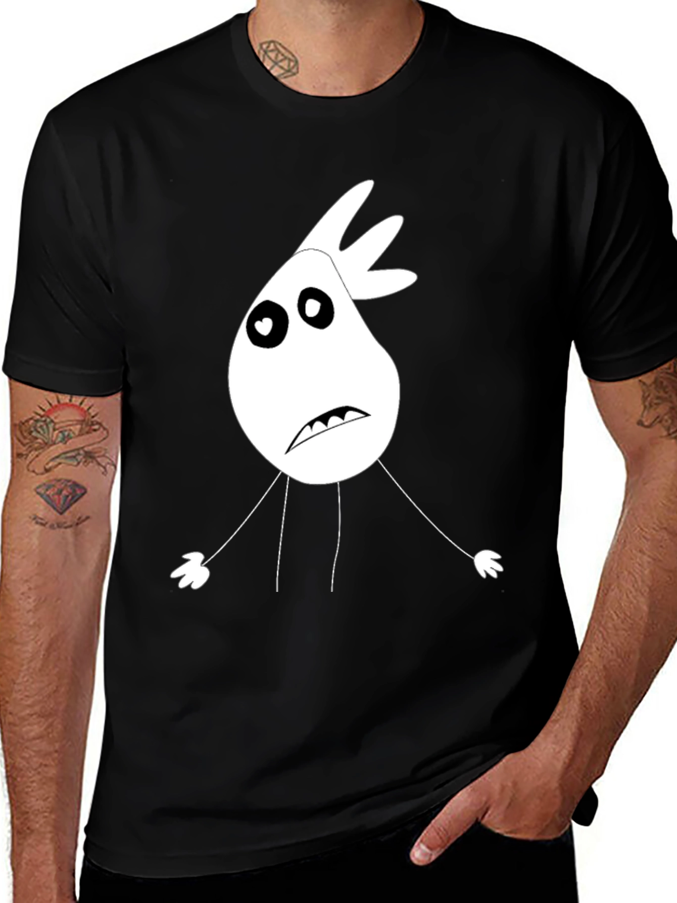 Cartoon Character T-Shirt - Black Cotton Tee