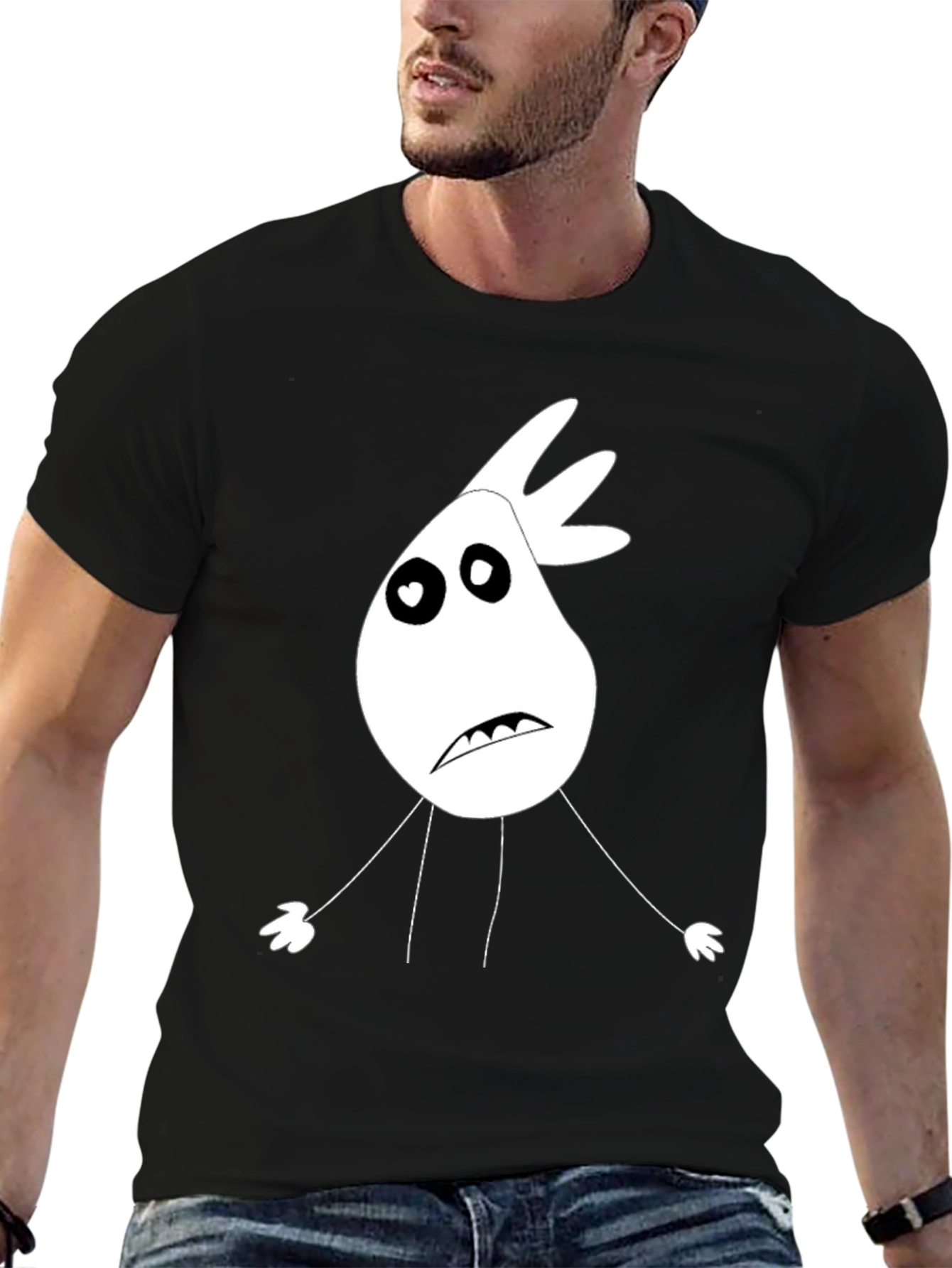 Cartoon Character T-Shirt - Black Cotton Tee