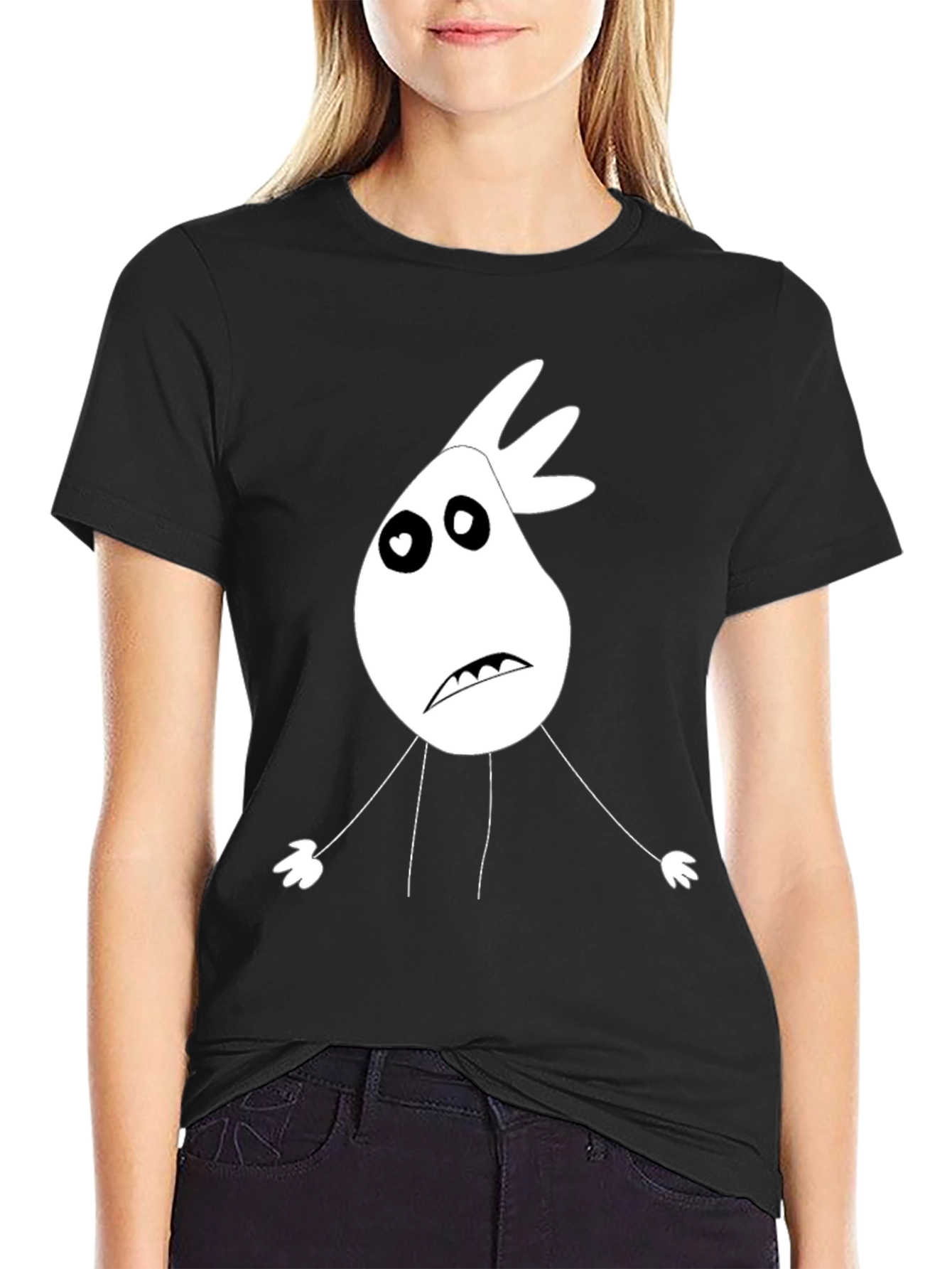 Cartoon Character T-Shirt - Black Cotton Tee