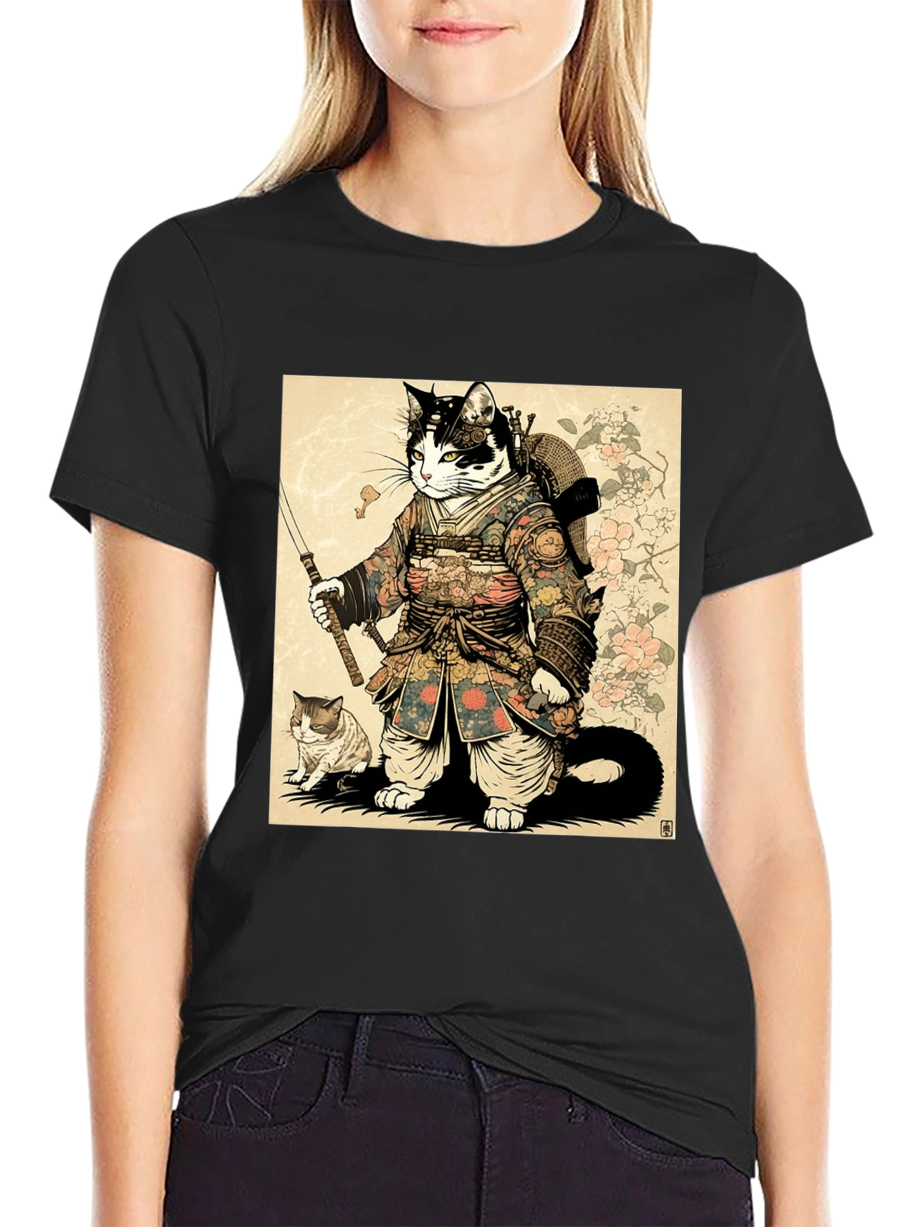 Samurai Cat Graphic Tee - Unique Anime Style Shirt