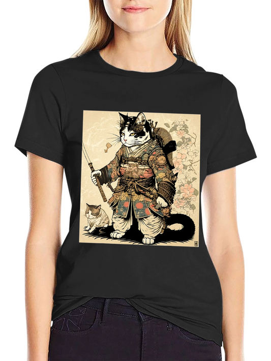 Samurai Cat Graphic Tee - Unique Anime Style Shirt
