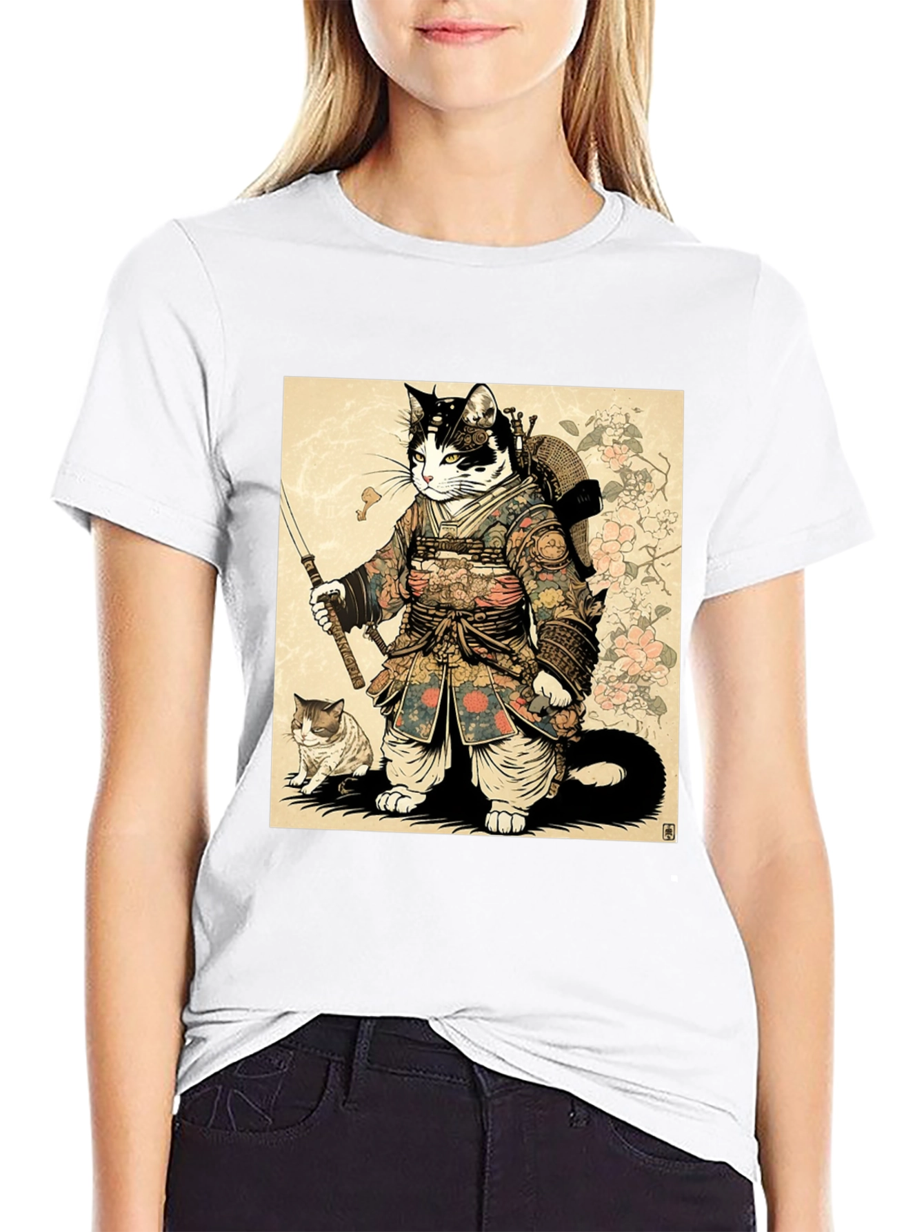 Samurai Cat Graphic Tee - Unique Anime Style Shirt