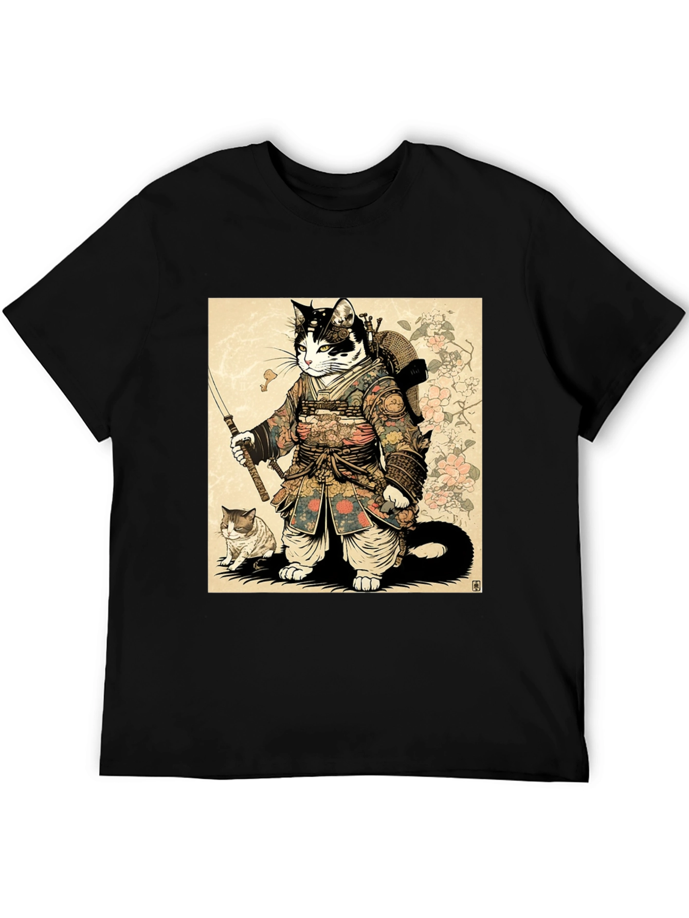 Samurai Cat Graphic Tee - Unique Anime Style Shirt