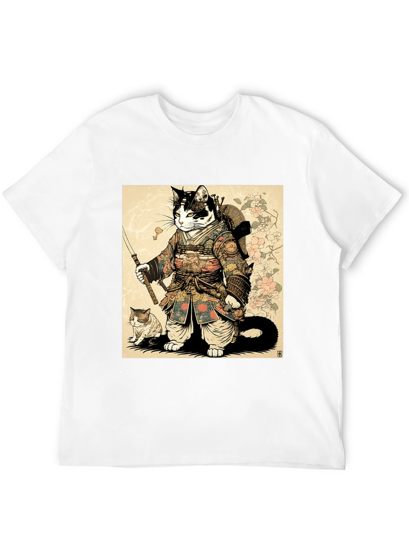 Samurai Cat Graphic Tee - Unique Anime Style Shirt