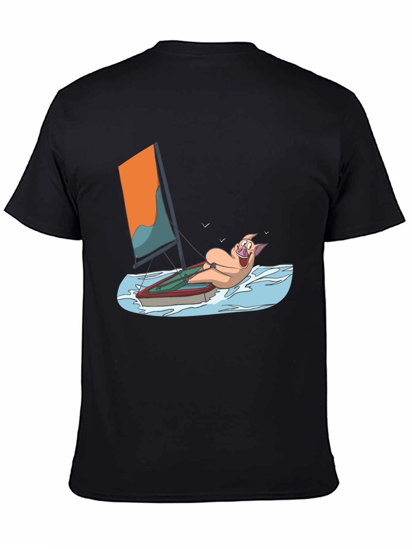 Funny Pig Sailing T-Shirt - Black Cotton Tee