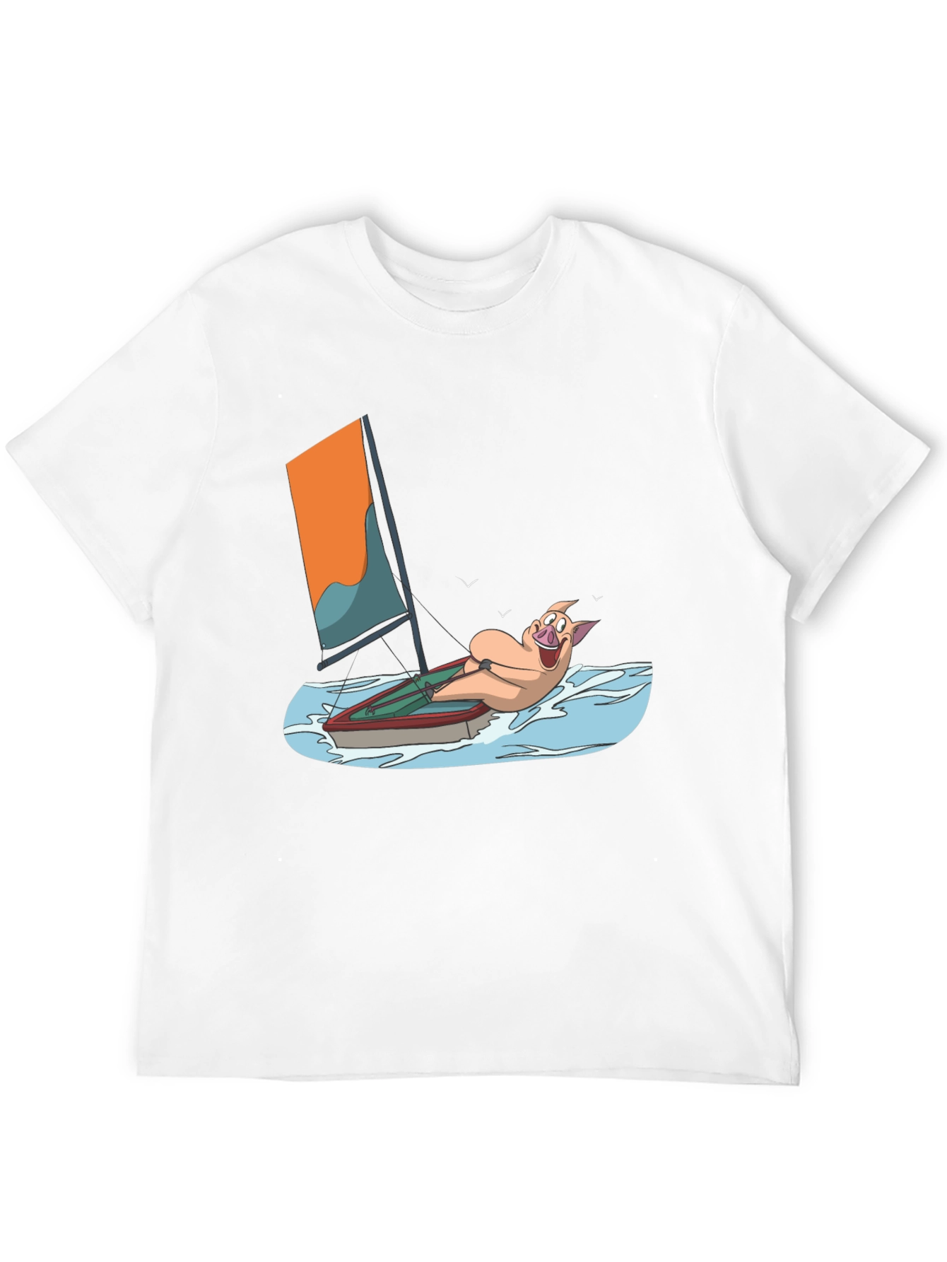 Funny Pig Sailing T-Shirt - Black Cotton Tee