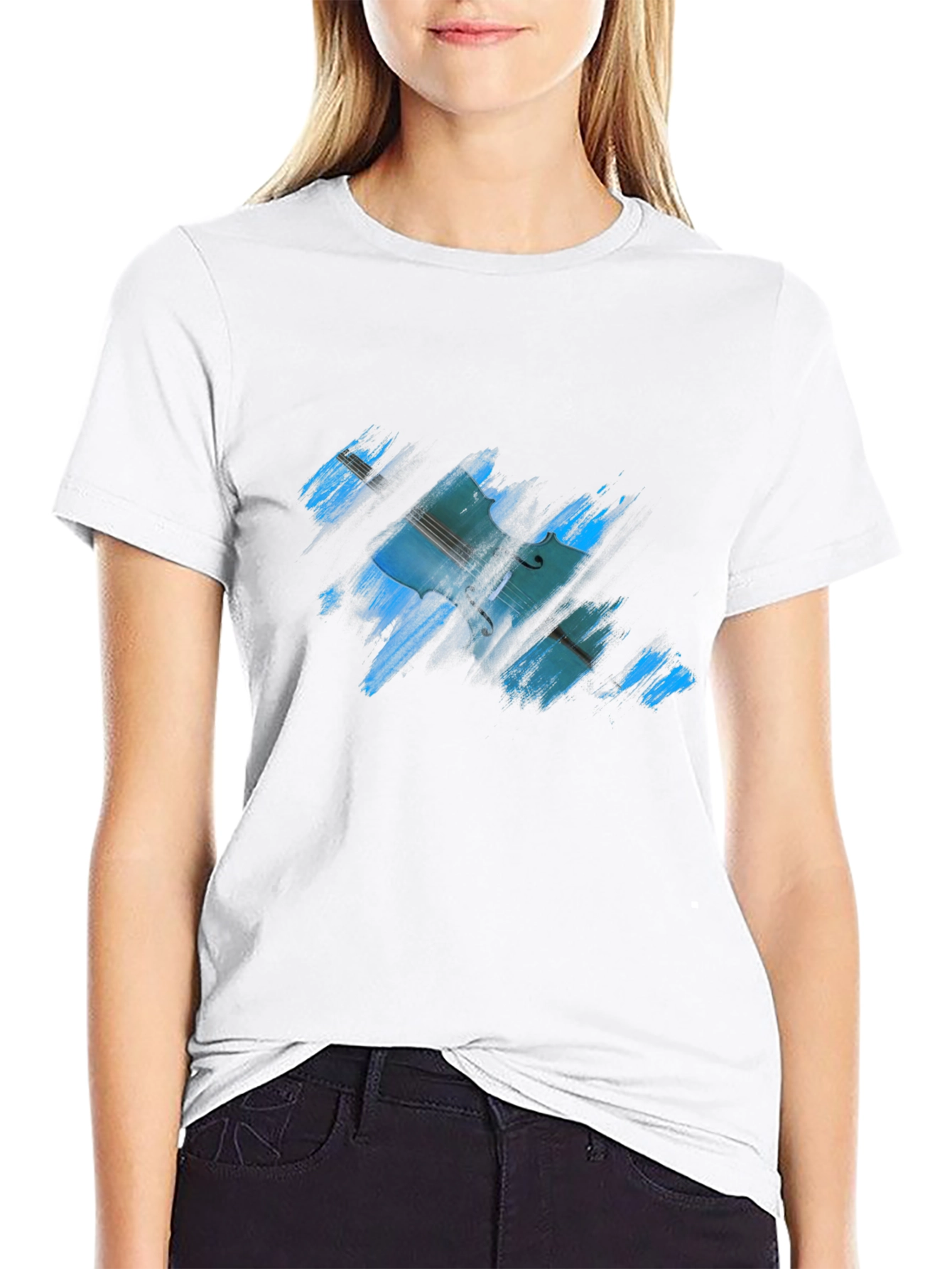 Abstract Cello Graphic Mens Black T-Shirt