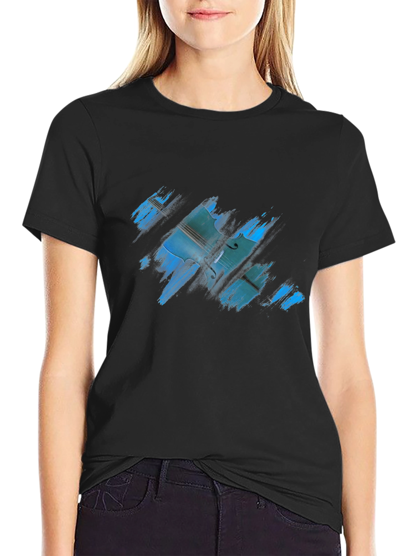 Abstract Cello Graphic Mens Black T-Shirt