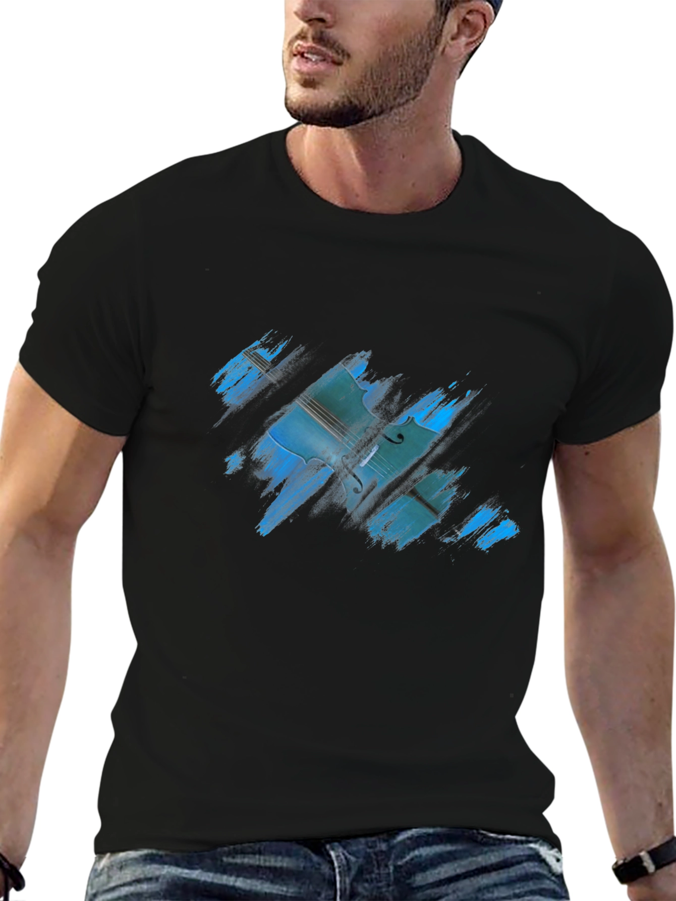 Abstract Cello Graphic Mens Black T-Shirt