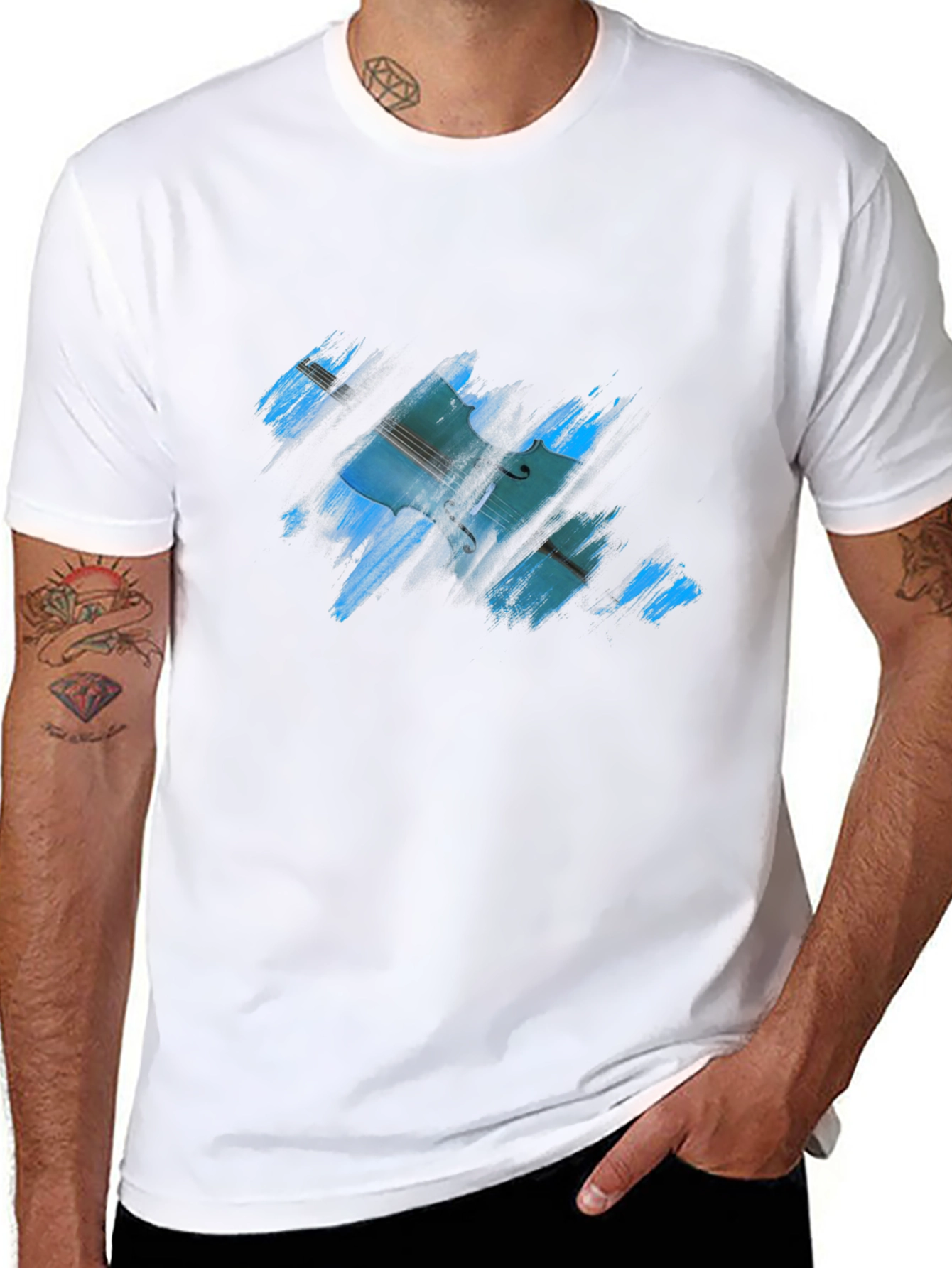 Abstract Cello Graphic Mens Black T-Shirt