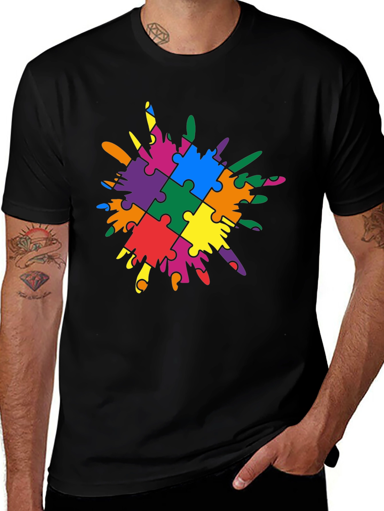 Autism Awareness Puzzle Piece Splatter T-Shirt