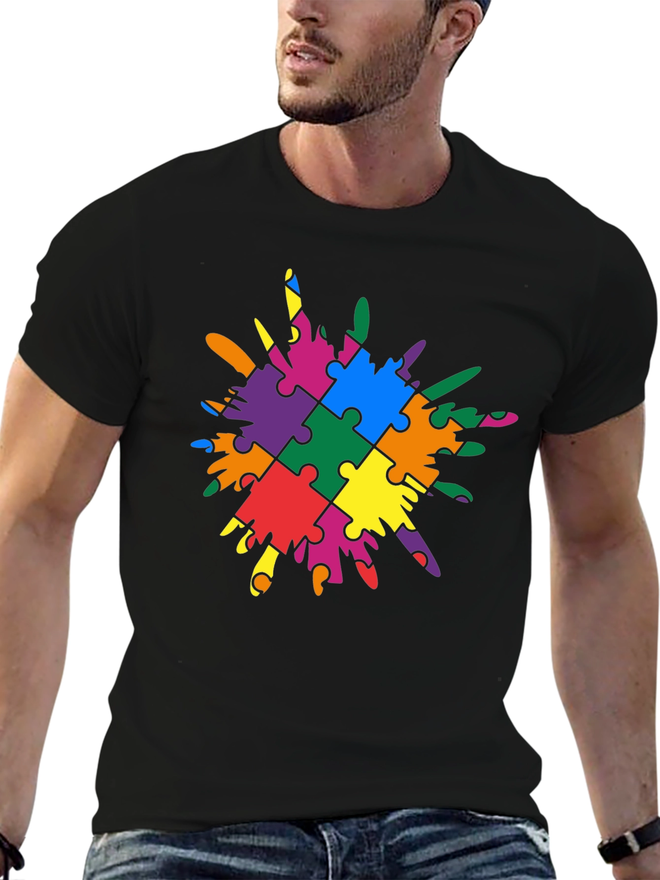 Autism Awareness Puzzle Piece Splatter T-Shirt