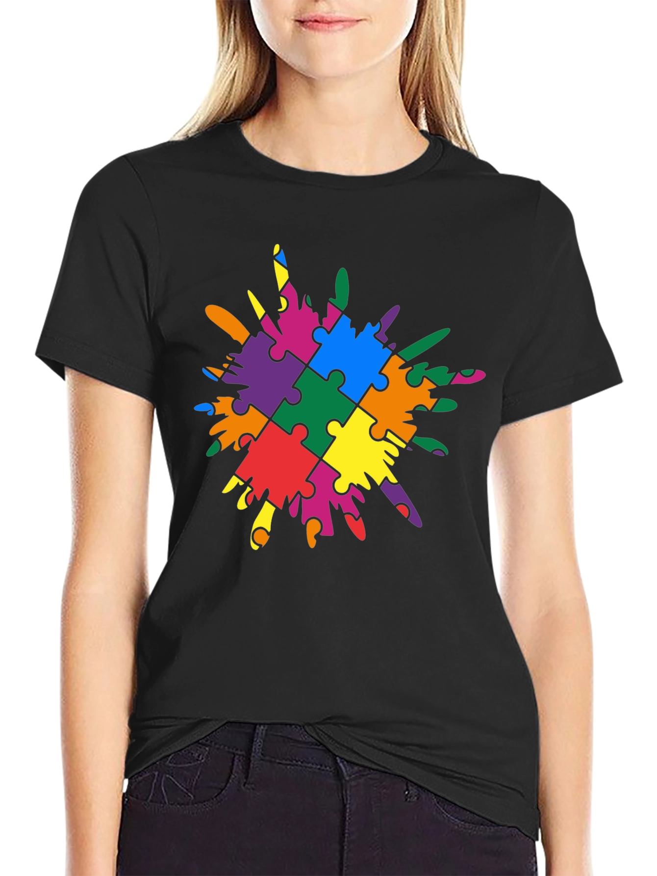 Autism Awareness Puzzle Piece Splatter T-Shirt