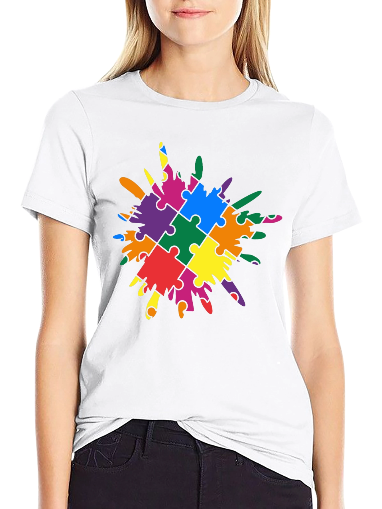 Autism Awareness Puzzle Piece Splatter T-Shirt