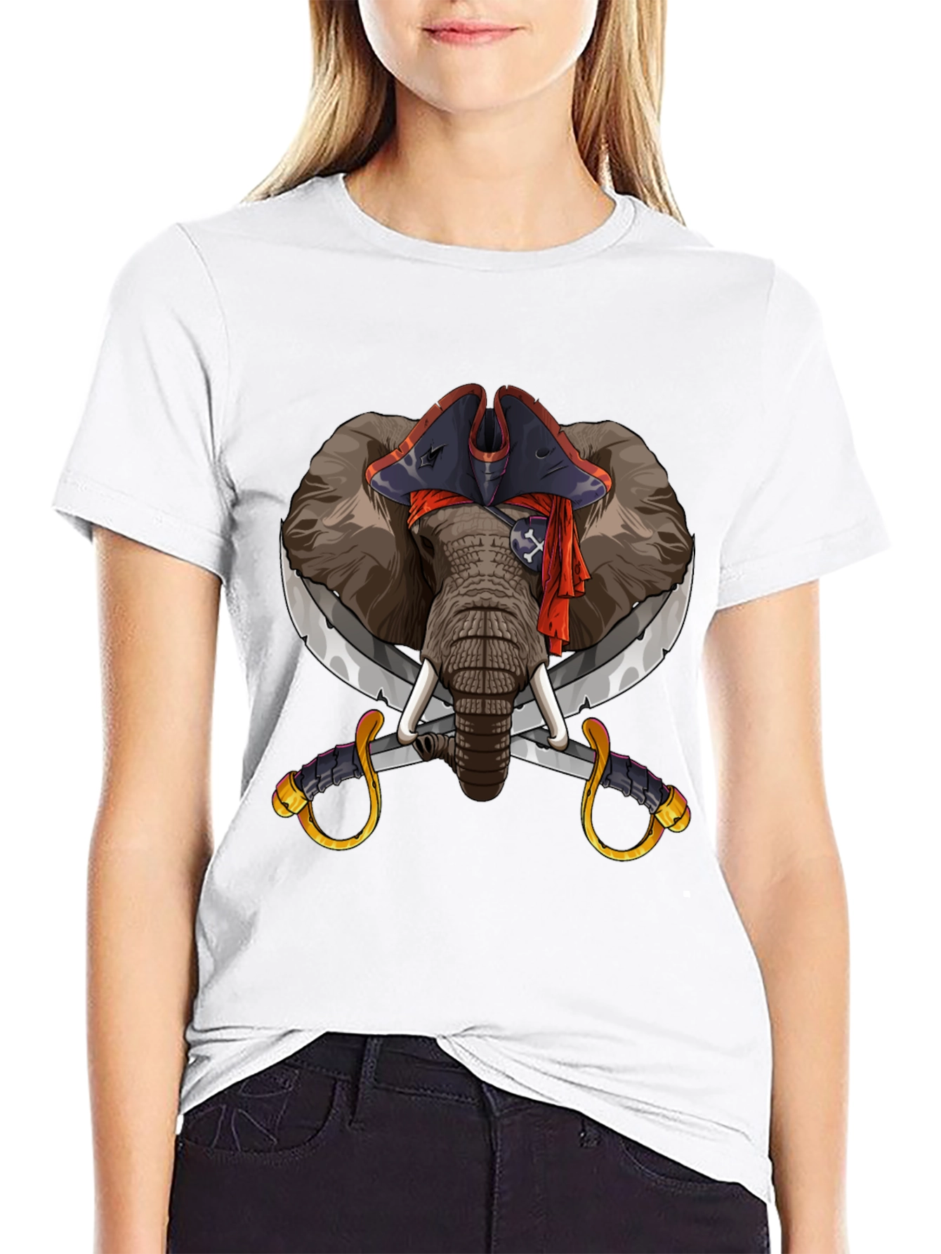 Pirate Elephant Graphic Tee - Black Cotton T-Shirt