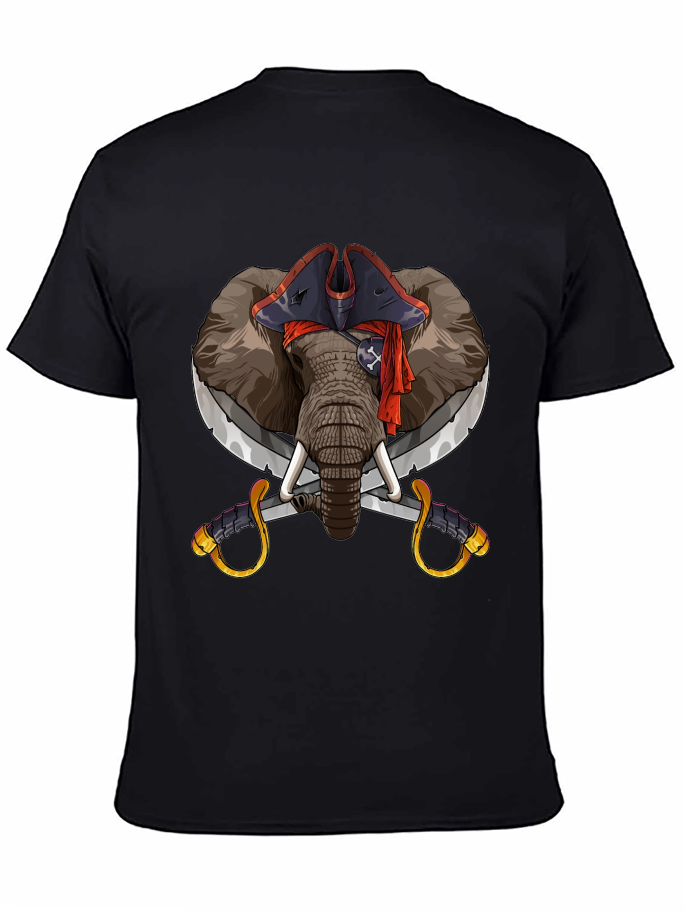 Pirate Elephant Graphic Tee - Black Cotton T-Shirt