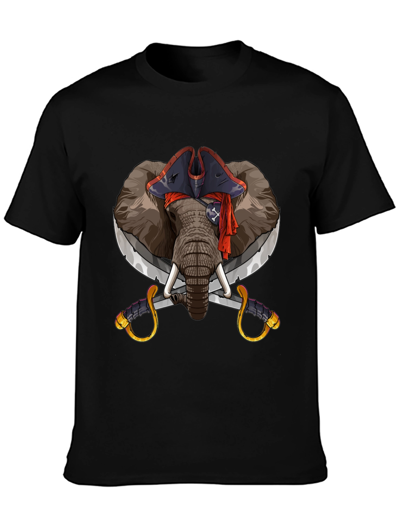 Pirate Elephant Graphic Tee - Black Cotton T-Shirt