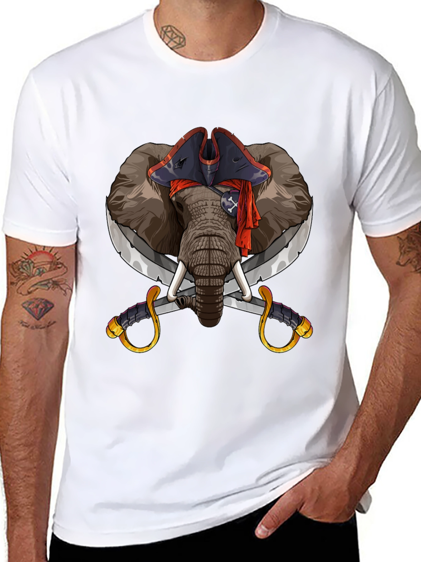 Pirate Elephant Graphic Tee - Black Cotton T-Shirt