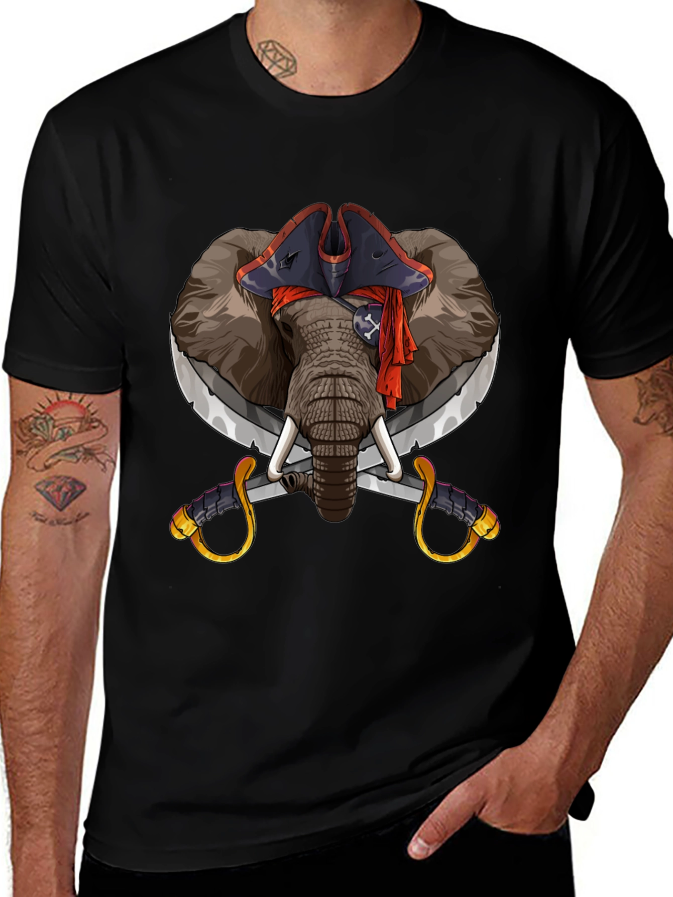 Pirate Elephant Graphic Tee - Black Cotton T-Shirt