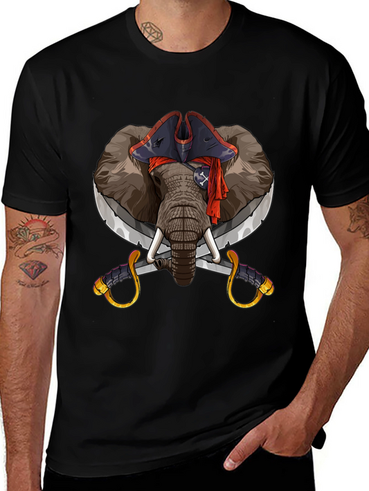 Pirate Elephant Graphic Tee - Black Cotton T-Shirt