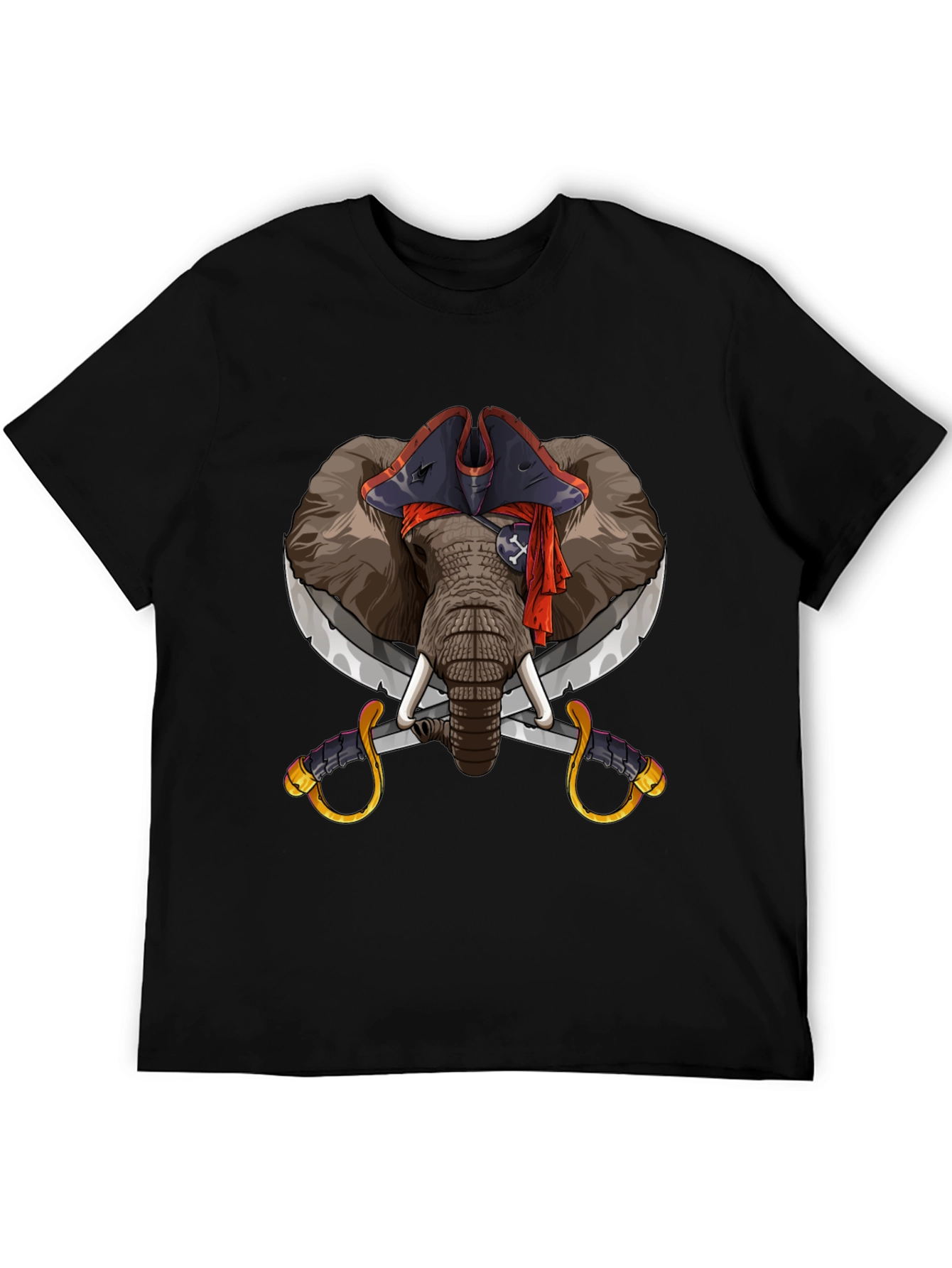 Pirate Elephant Graphic Tee - Black Cotton T-Shirt