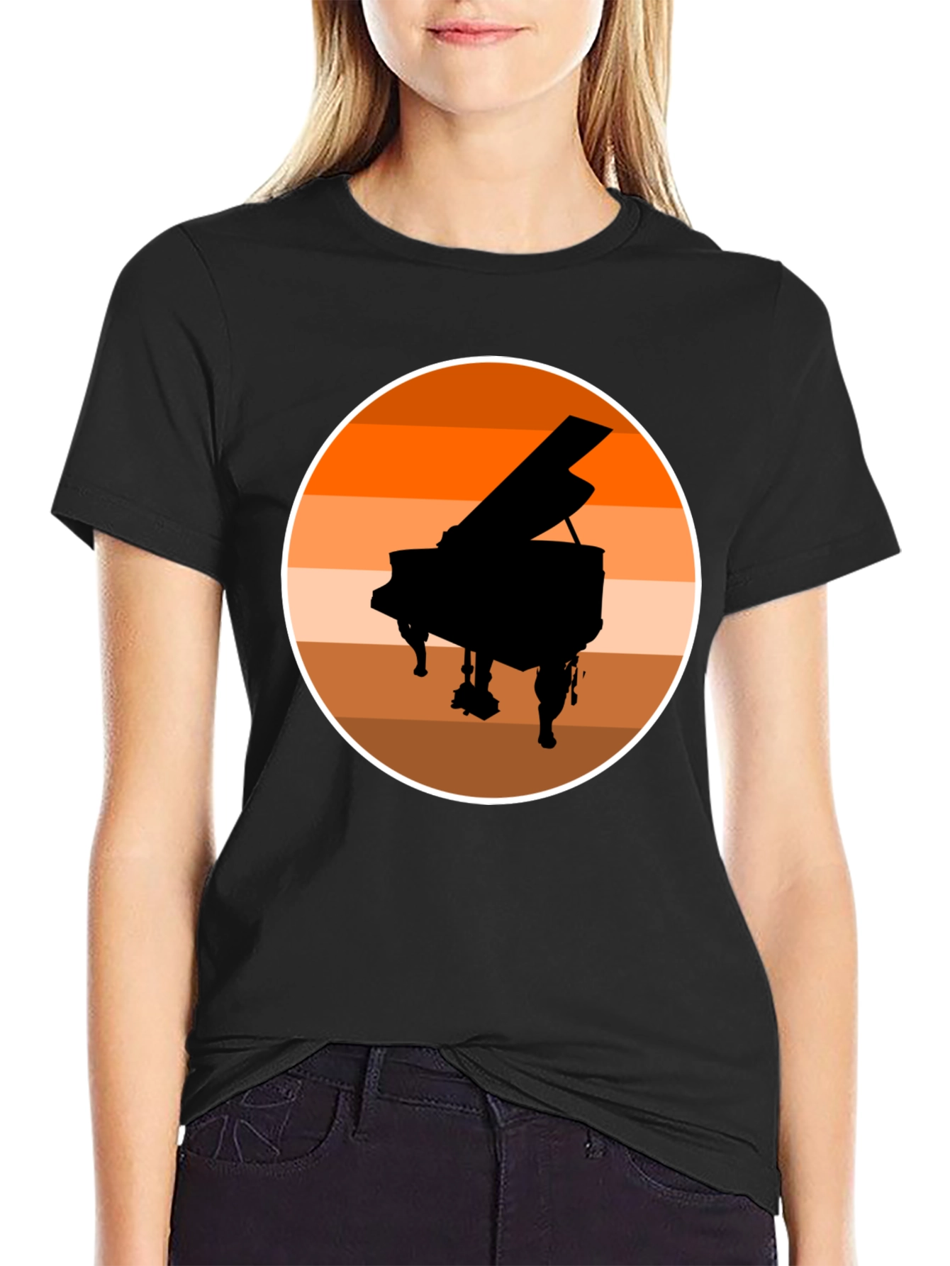 Grand Piano Sunset Graphic Tee - Black