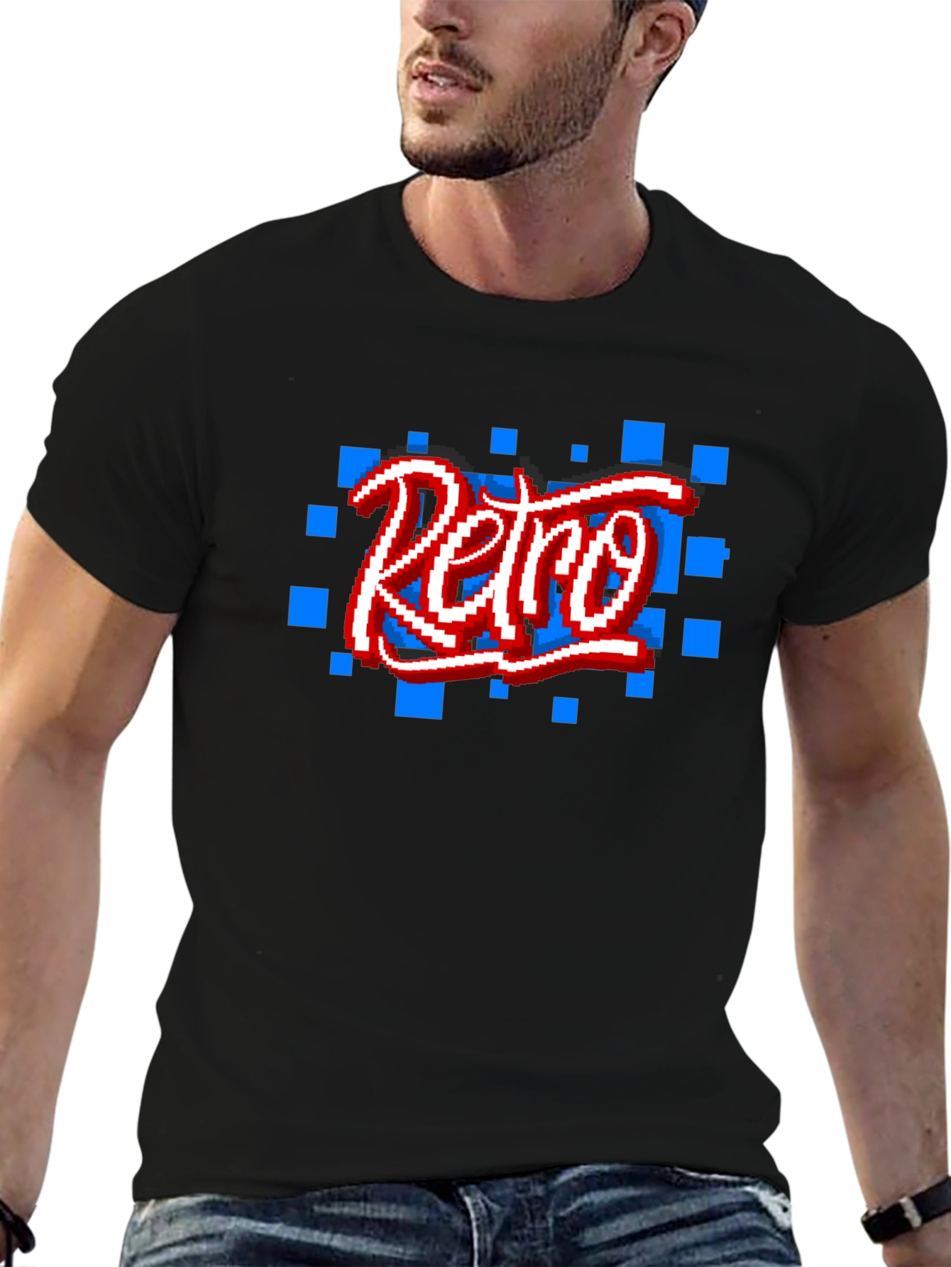 Retro Pixel Art Black T-Shirt