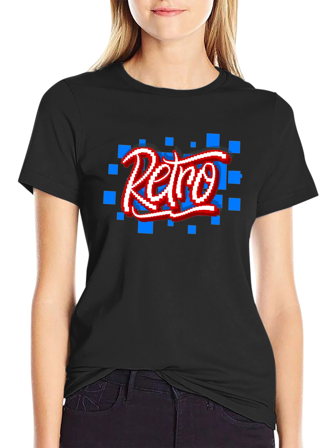 Retro Pixel Art Black T-Shirt