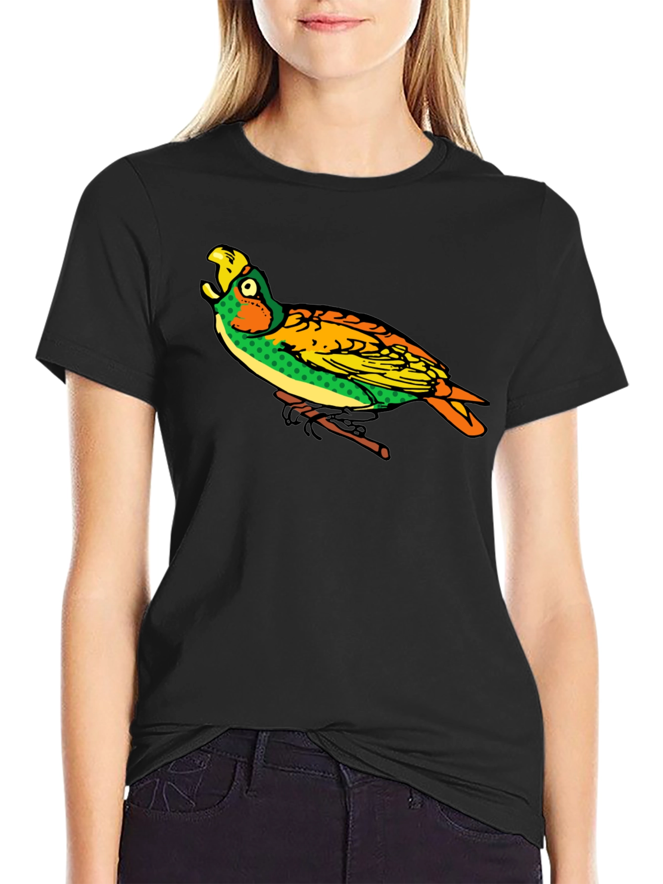 Parrot Graphic Black T-Shirt - Unique Bird Design