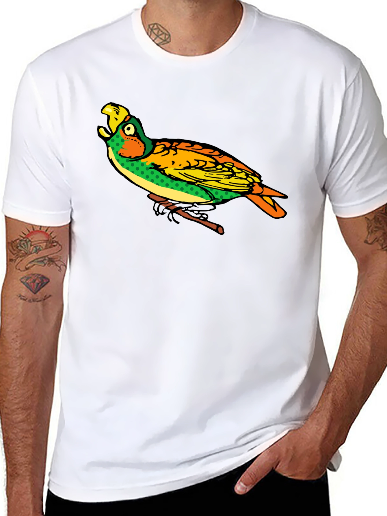 Parrot Graphic Black T-Shirt - Unique Bird Design