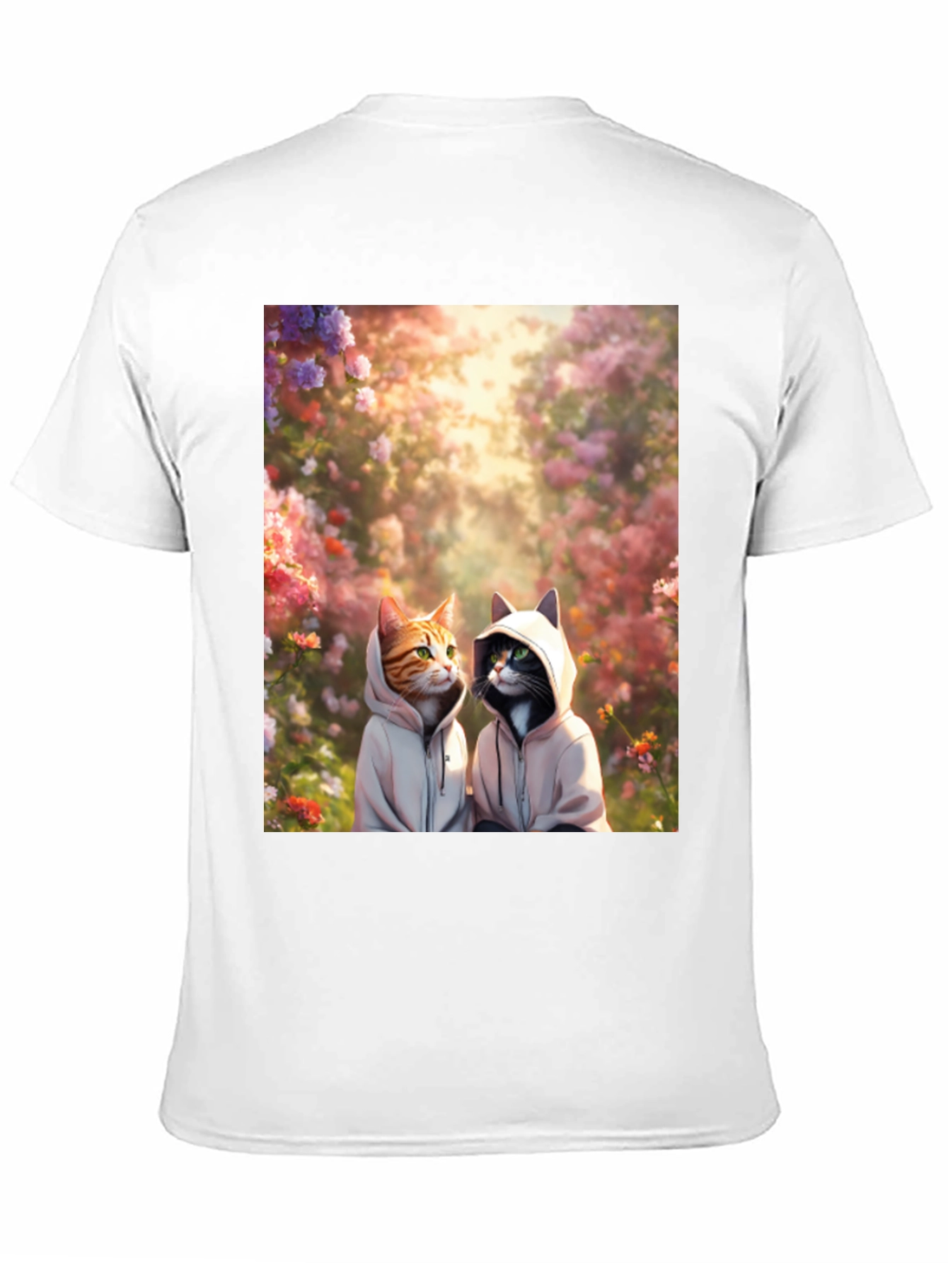 Cats in Hoodies T-Shirt: Floral Garden Design