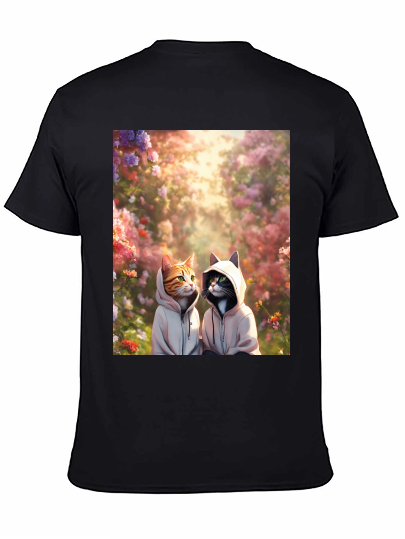 Cats in Hoodies T-Shirt: Floral Garden Design