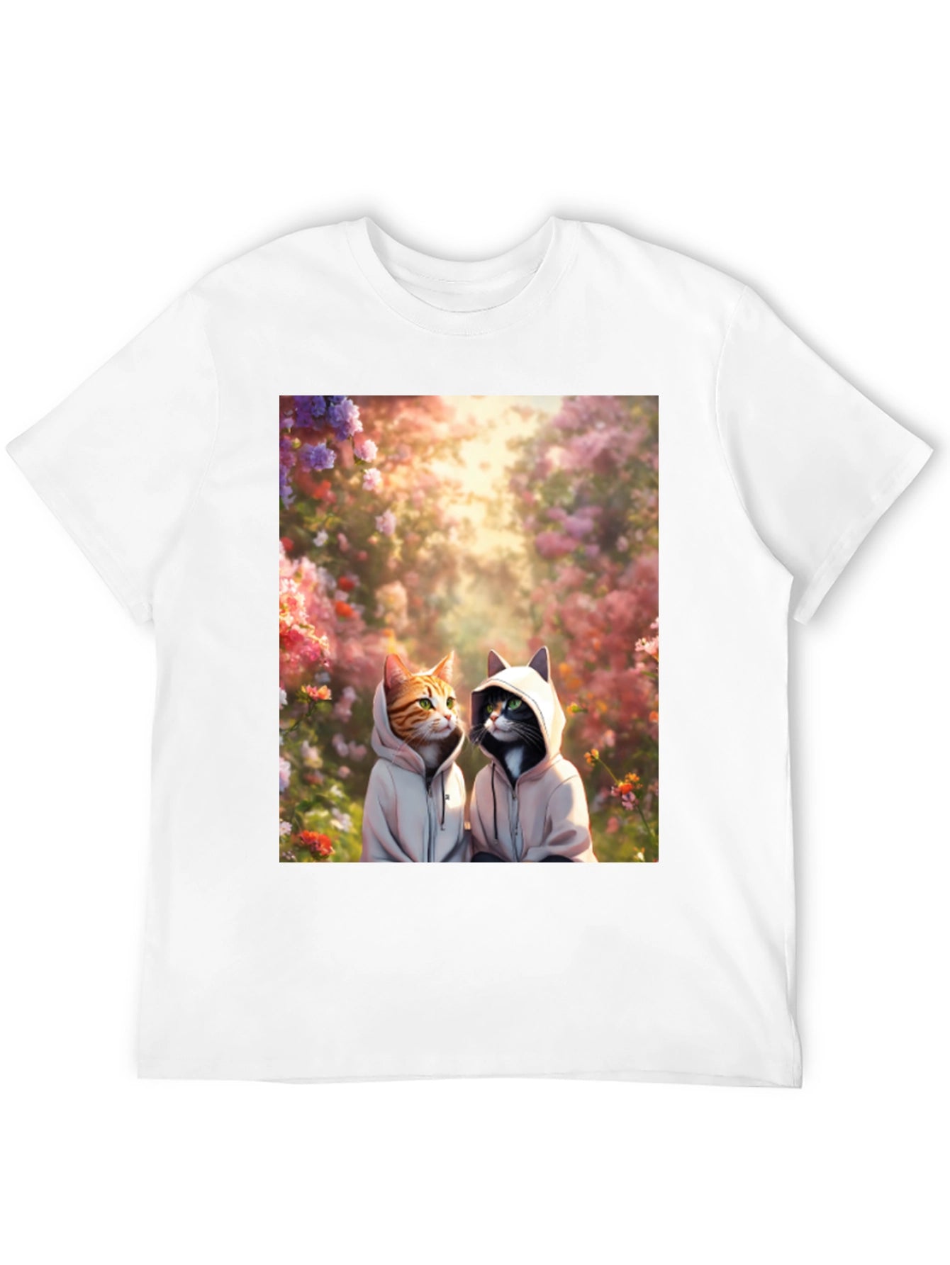 Cats in Hoodies T-Shirt: Floral Garden Design