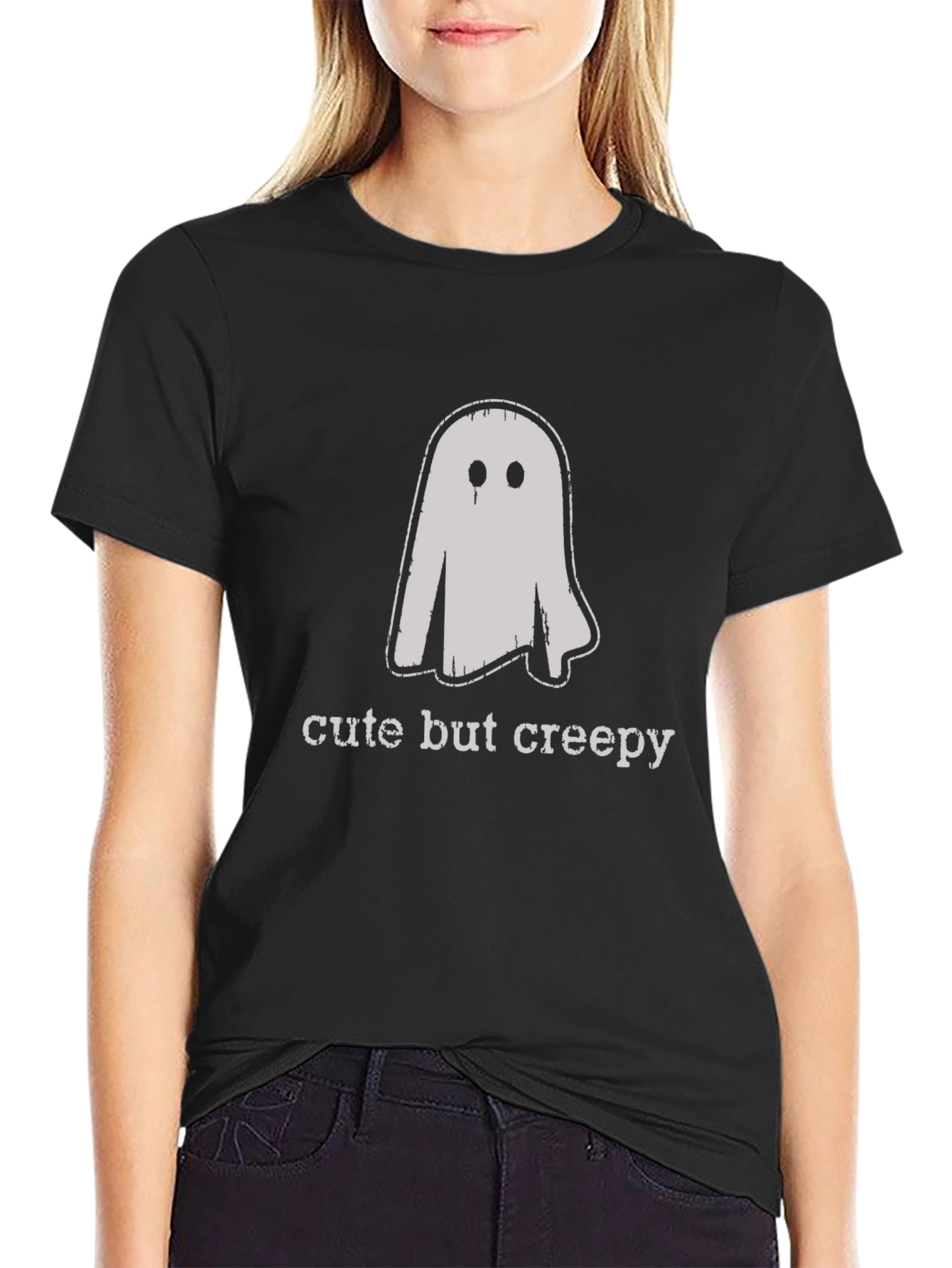 Cute But Creepy Ghost Graphic Tee - Black
