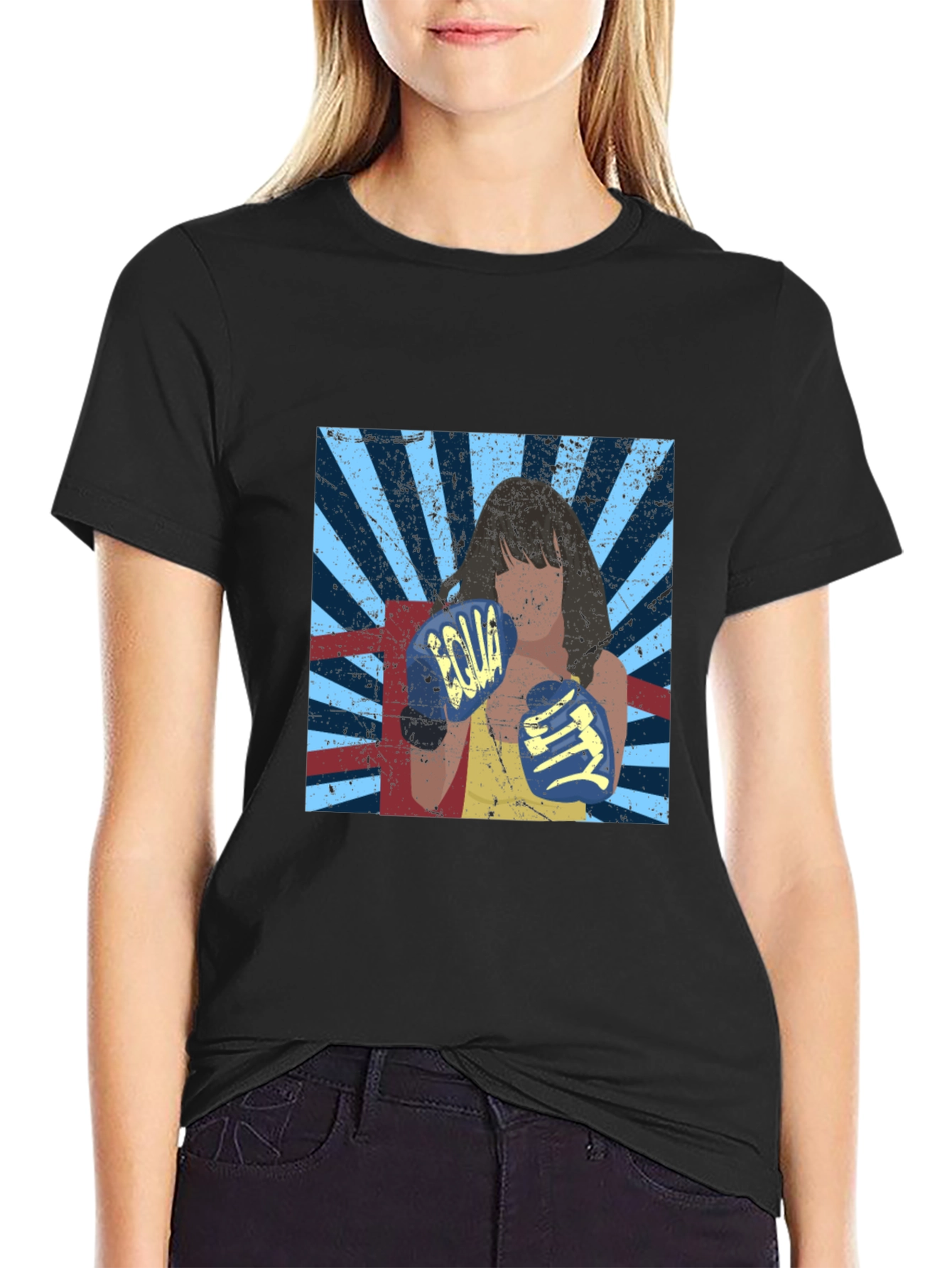 Retro Boxing Woman Graphic Tee - Equality Design