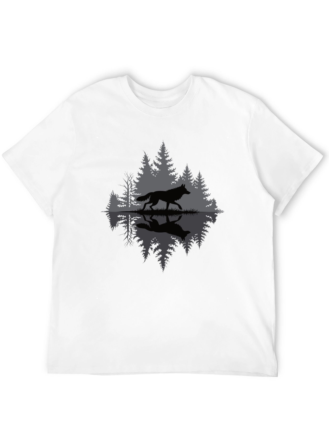Wolf Reflection Graphic Tee - Nature Inspired Black T-Shirt