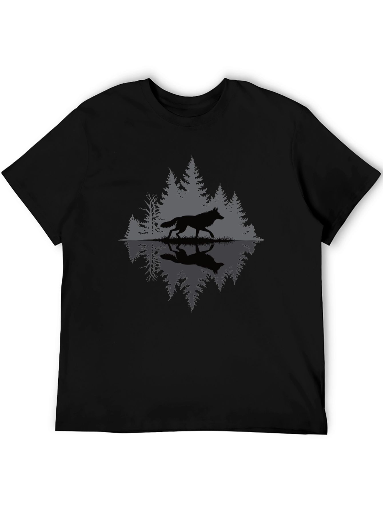 Wolf Reflection Graphic Tee - Nature Inspired Black T-Shirt