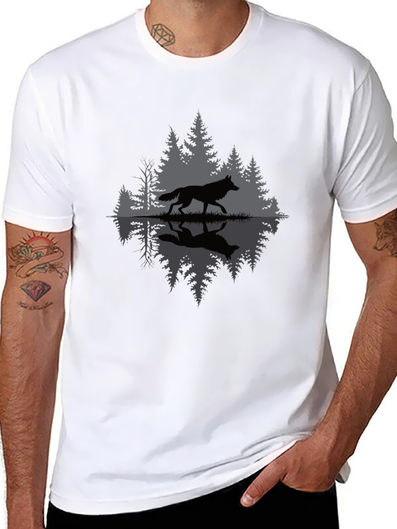 Wolf Reflection Graphic Tee - Nature Inspired Black T-Shirt