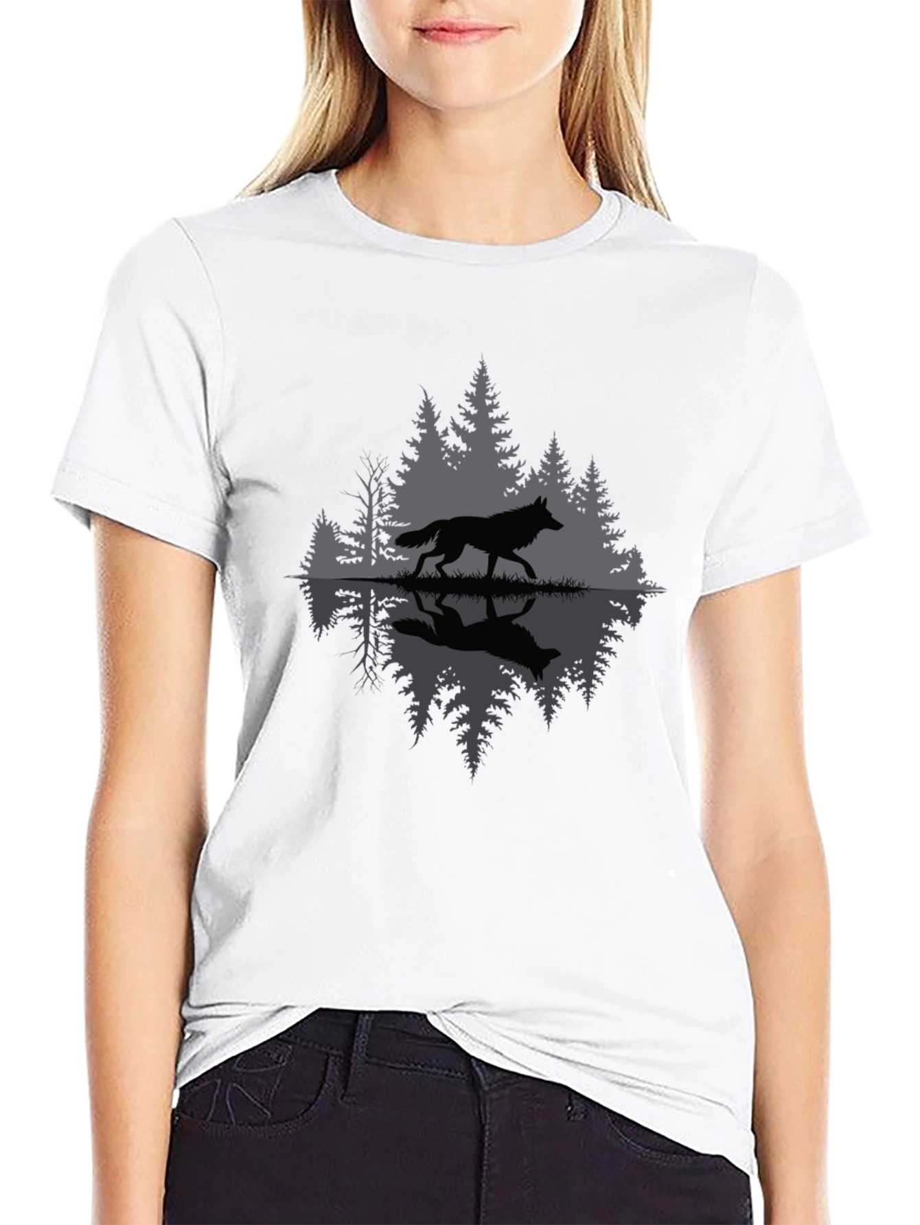 Wolf Reflection Graphic Tee - Nature Inspired Black T-Shirt