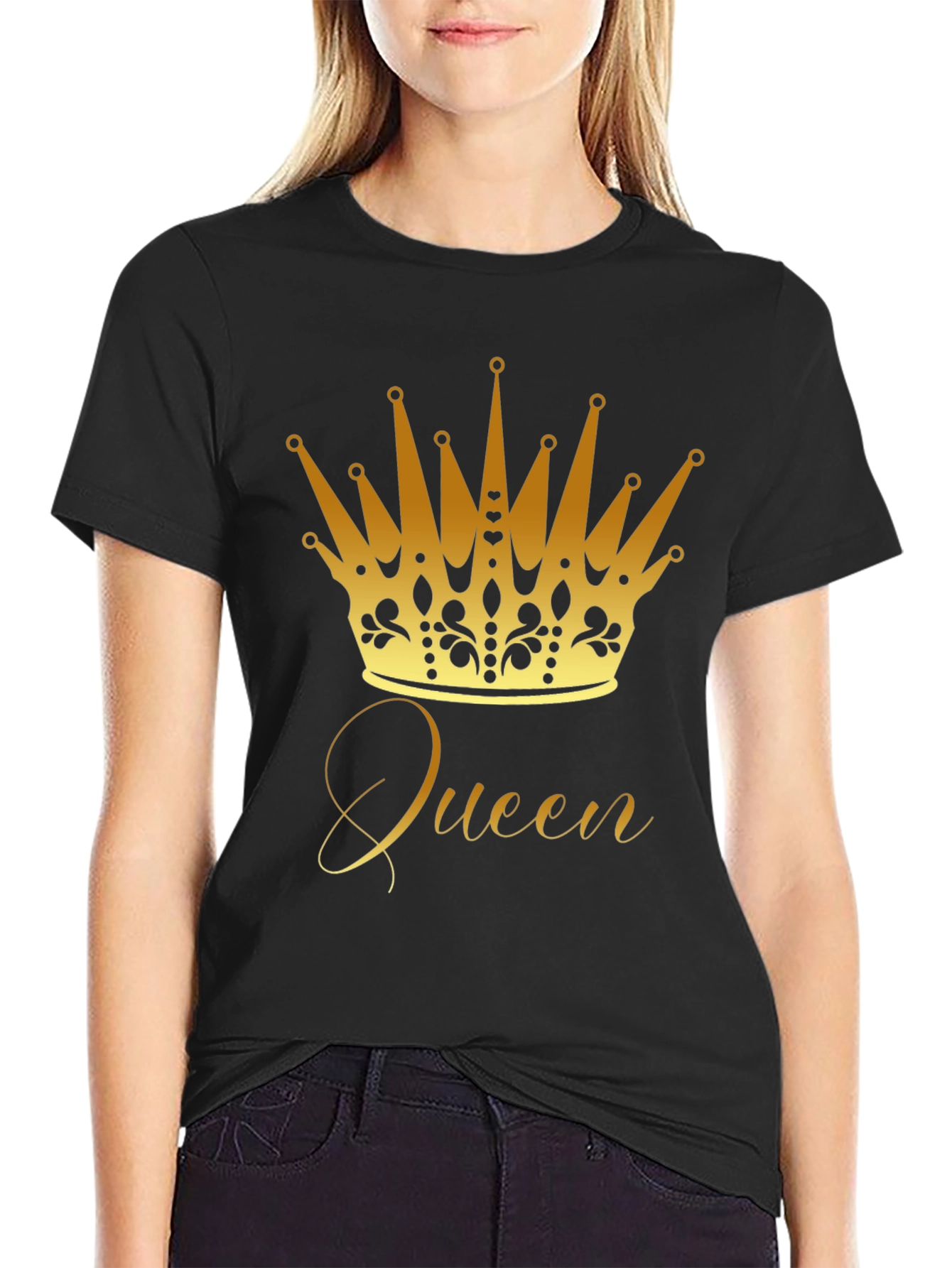 Queen Crown Graphic Tee - Gold Print