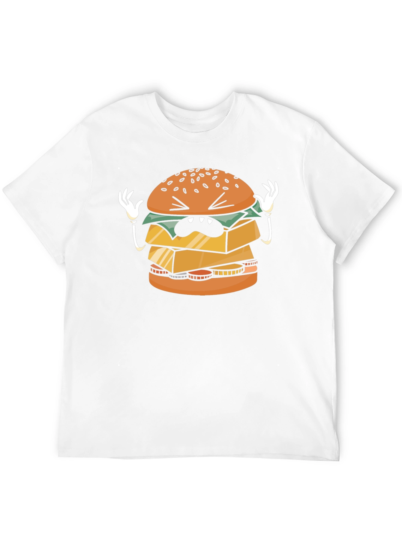 Funny Cartoon Burger Graphic Black T-Shirt