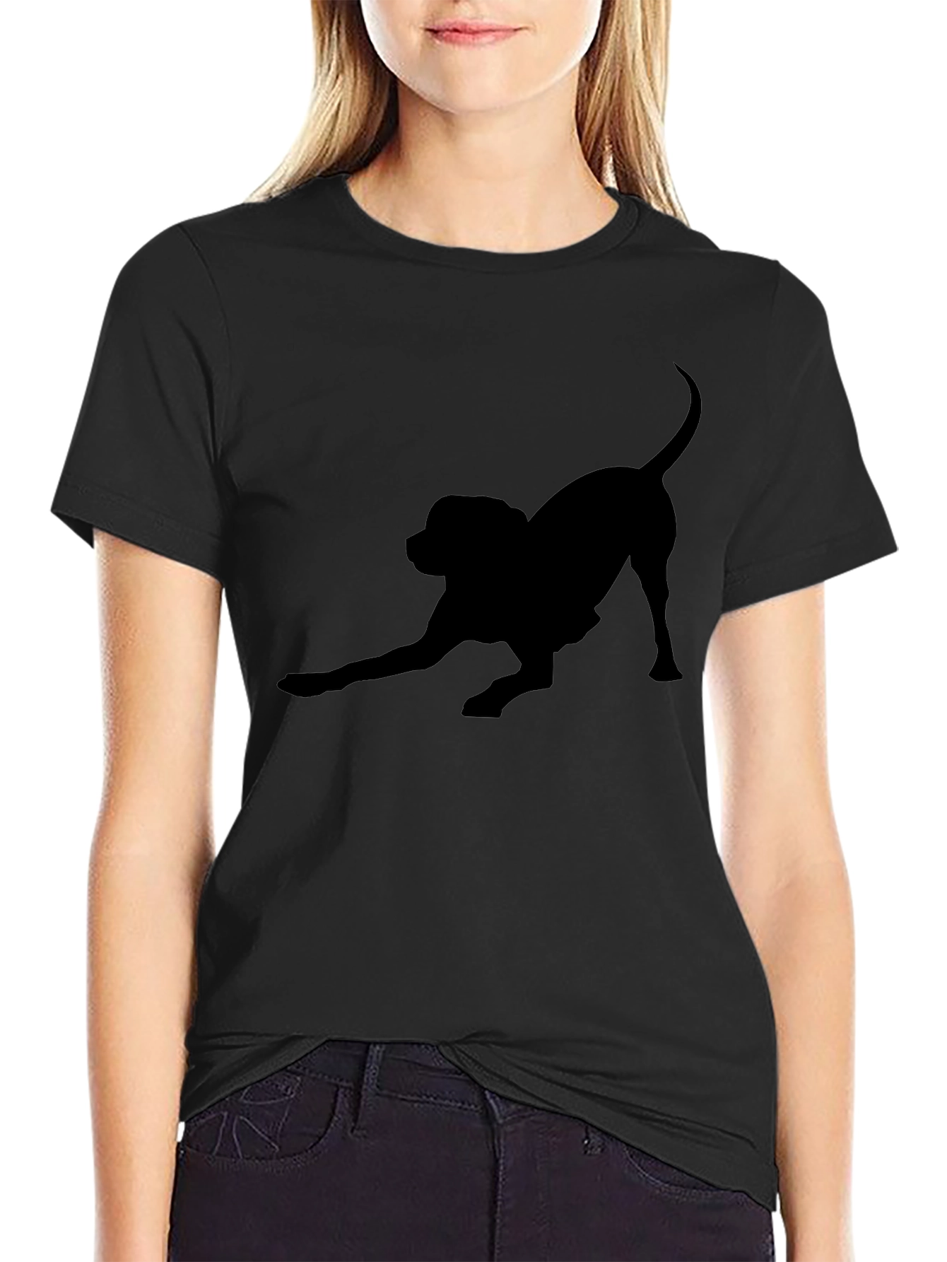 Black Dog Silhouette Tee - Playful Puppy Design