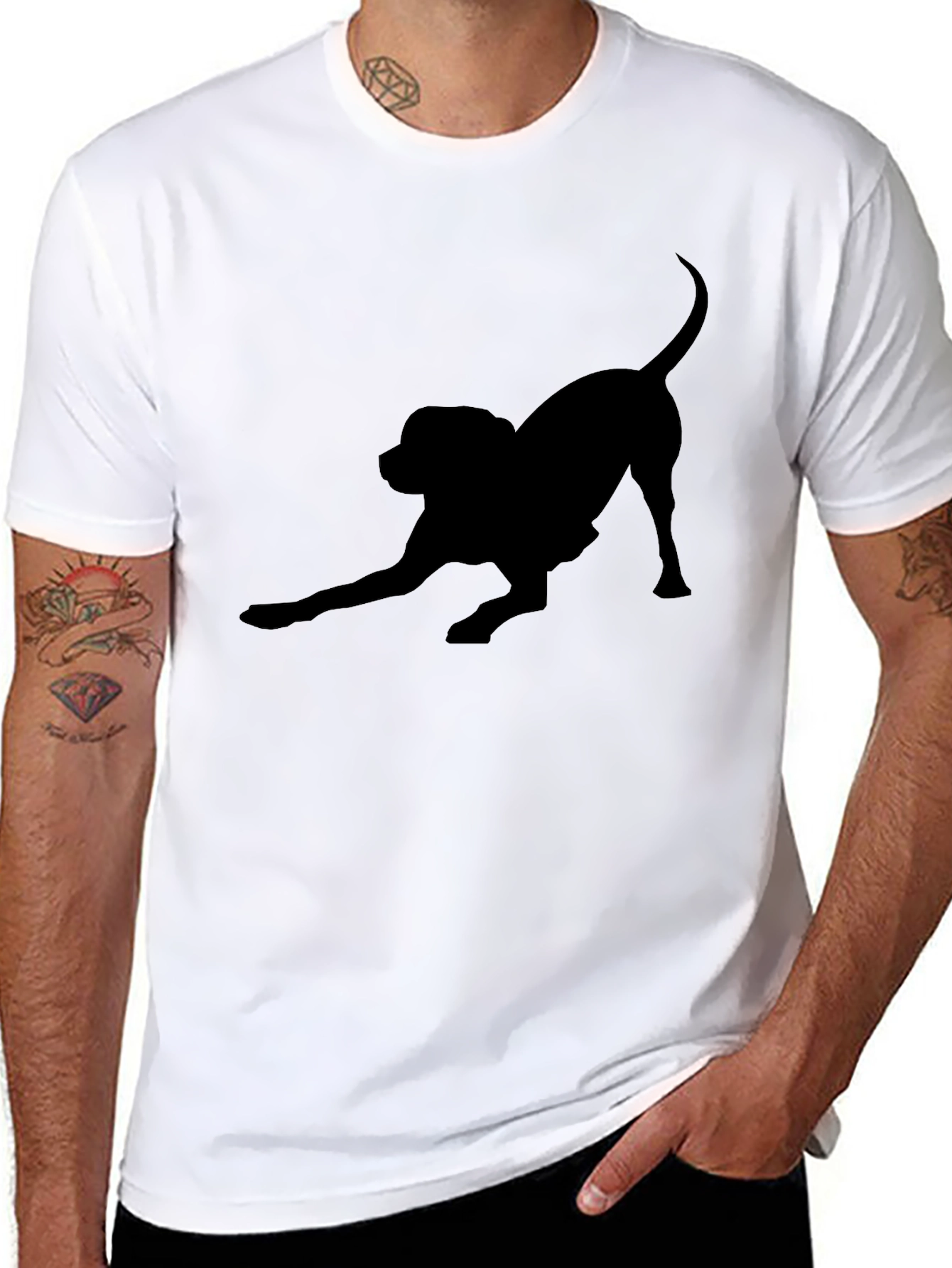 Black Dog Silhouette Tee - Playful Puppy Design